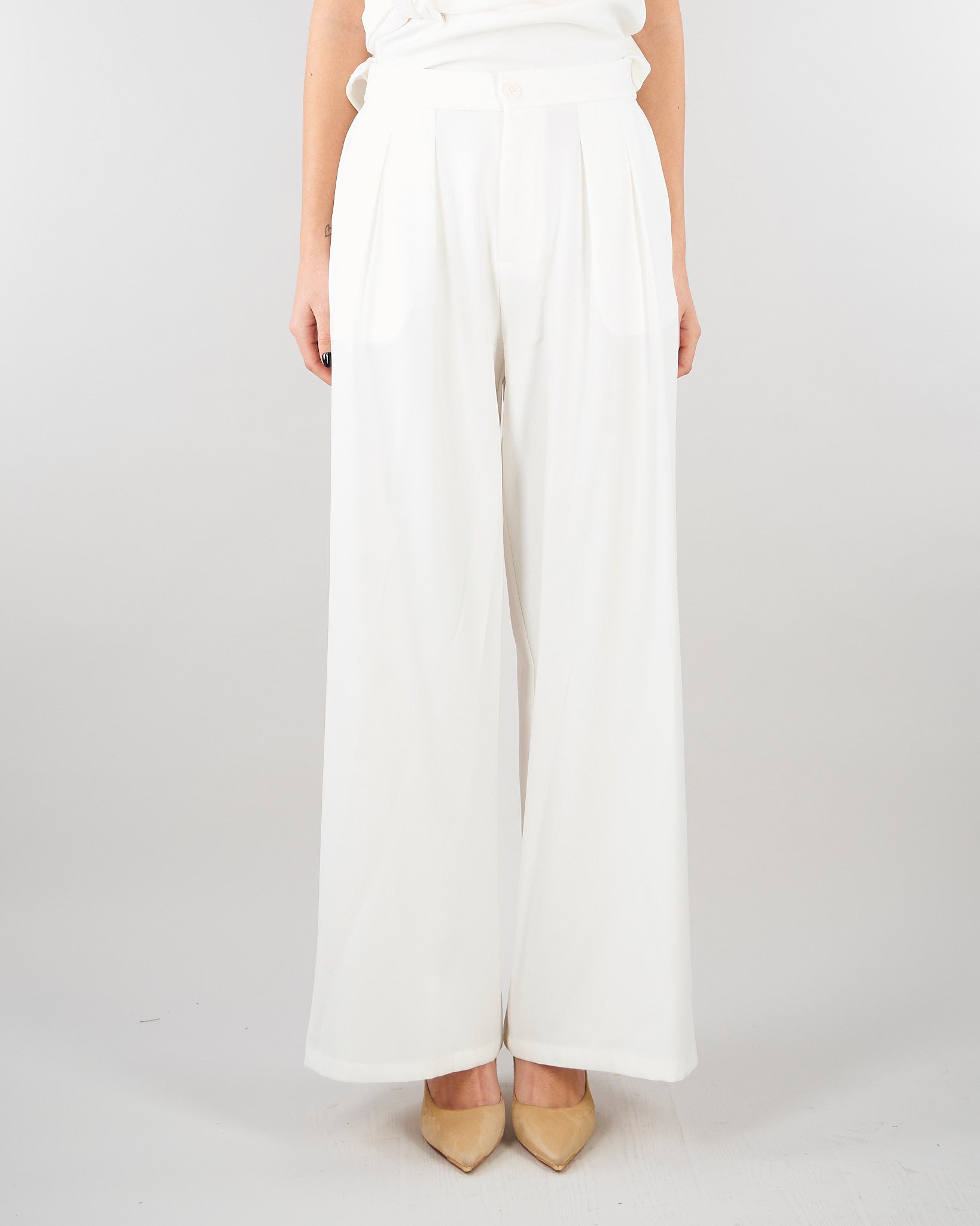 Pantalone Bianco wide leg con elastico SS260084 1 ELEH 
