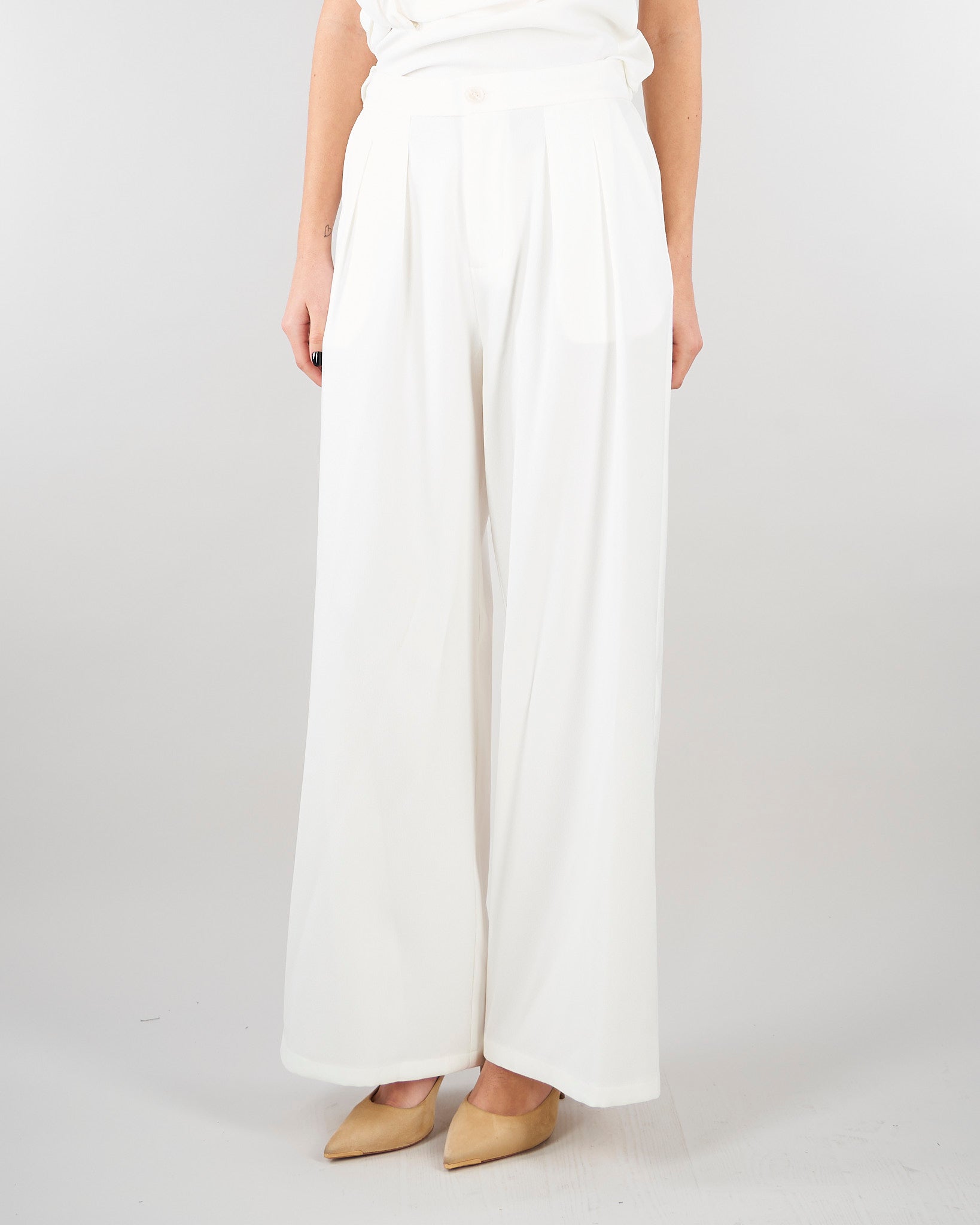 Pantalone Bianco wide leg con elastico SS260084 1 ELEH 