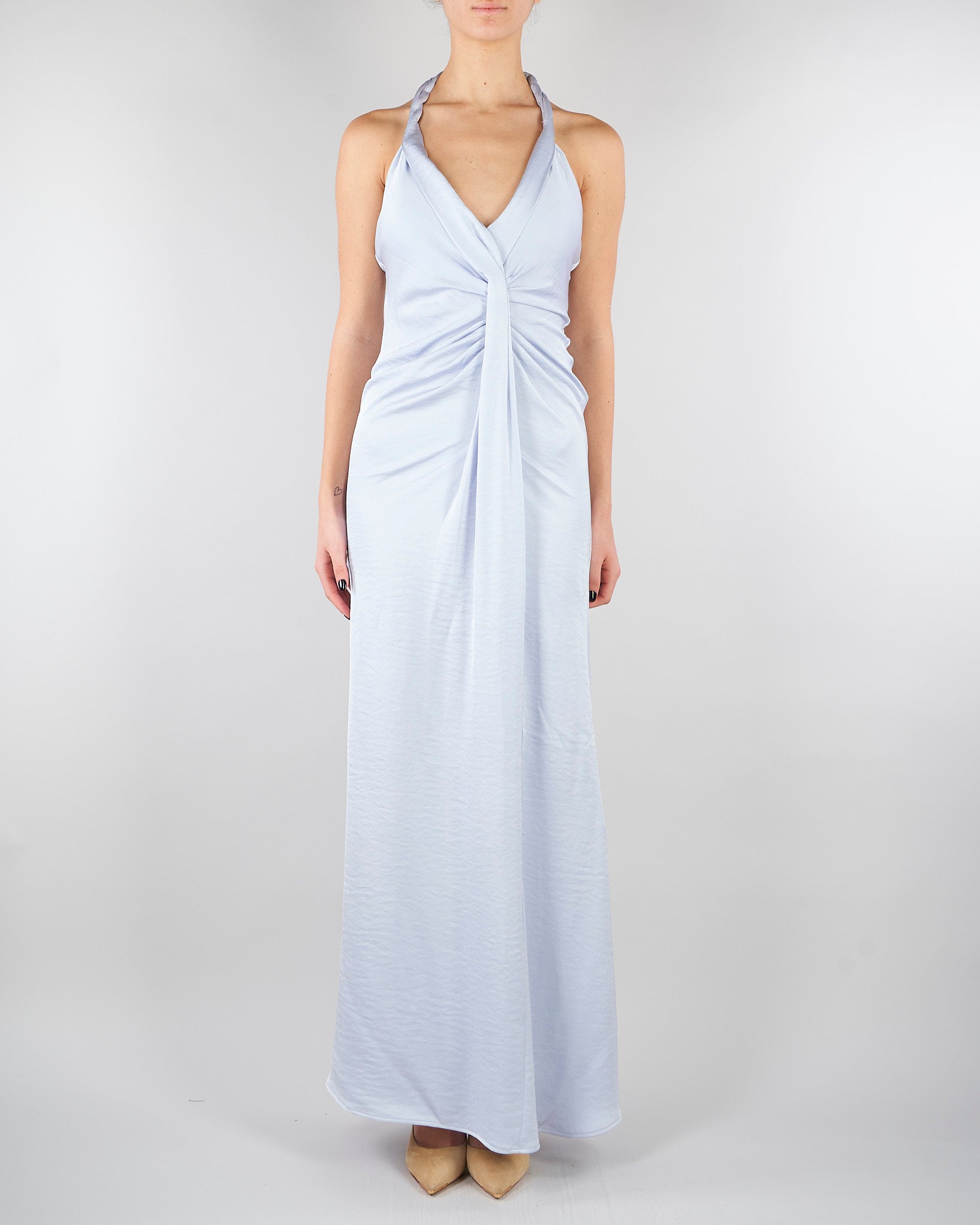 Abito Celeste in satin con drappeggio SS260381 25 ELEH 