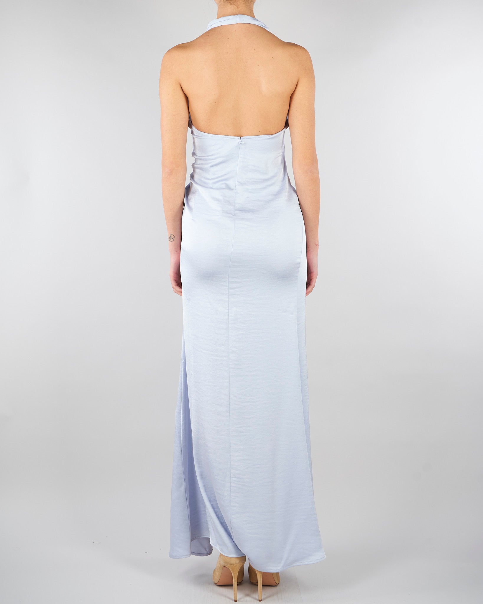 Abito Celeste in satin con drappeggio SS260381 25 ELEH 