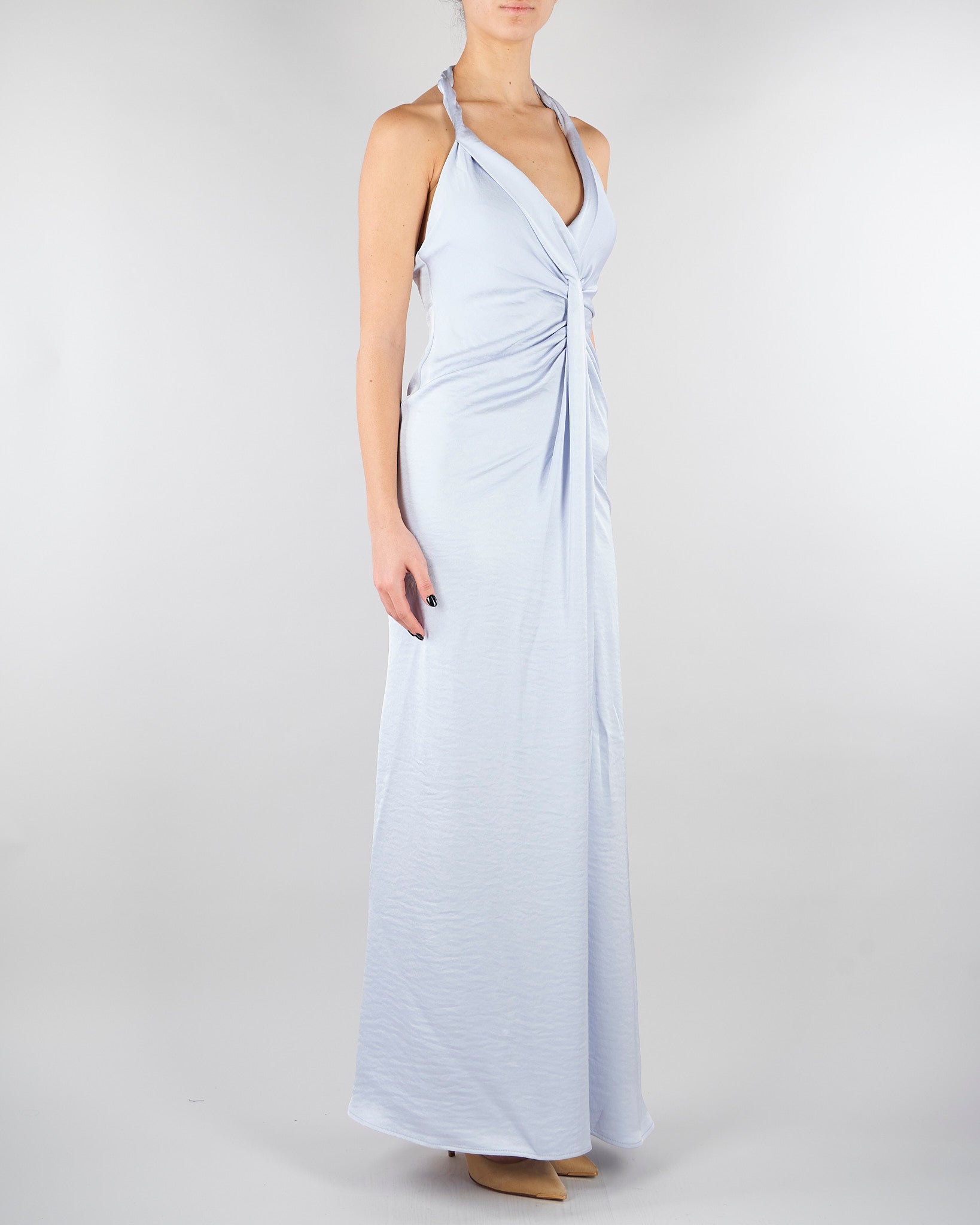 Abito Celeste in satin con drappeggio SS260381 25 ELEH 