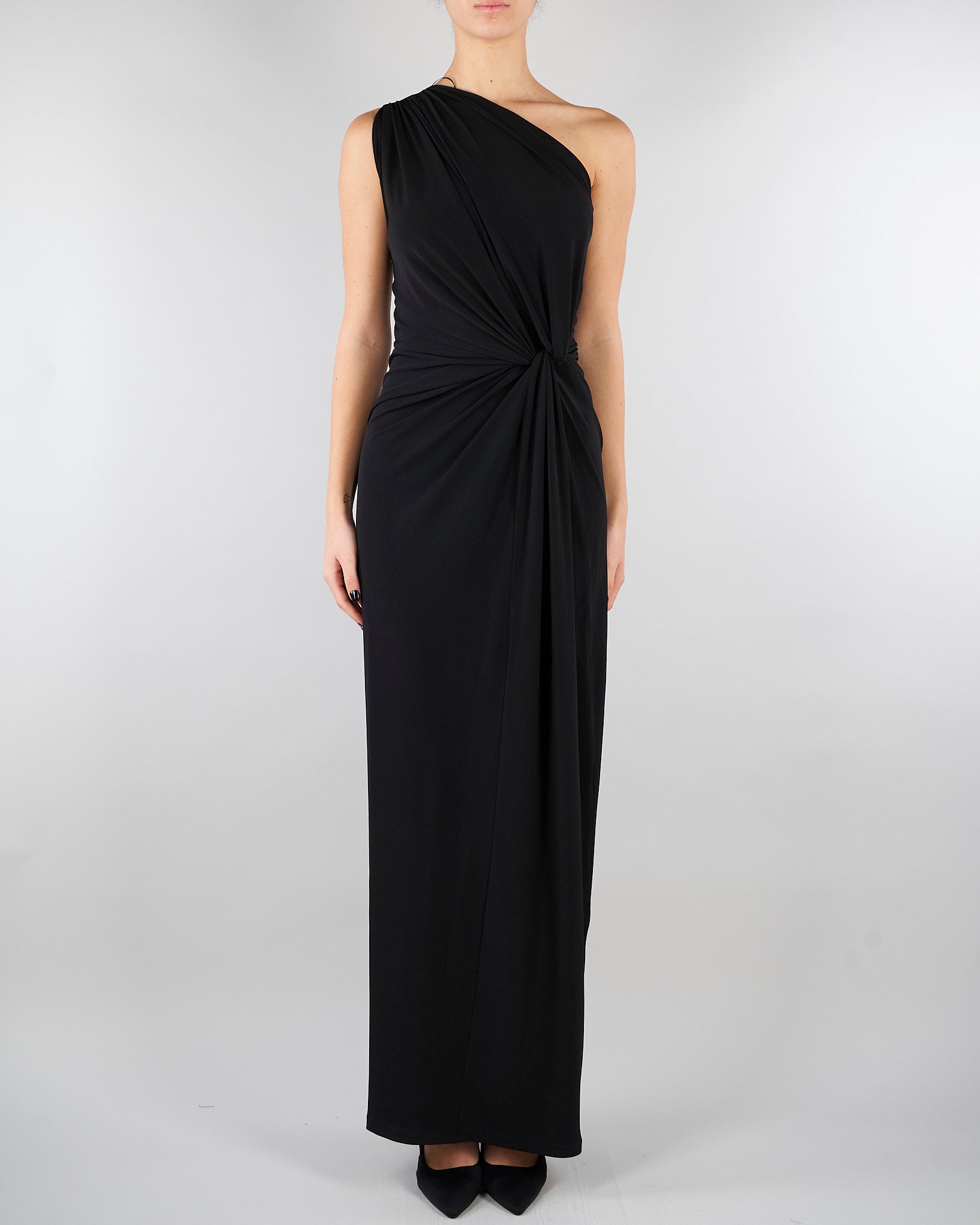 Abito Nero in jersey con drappeggio SS260397 99 ELEH 