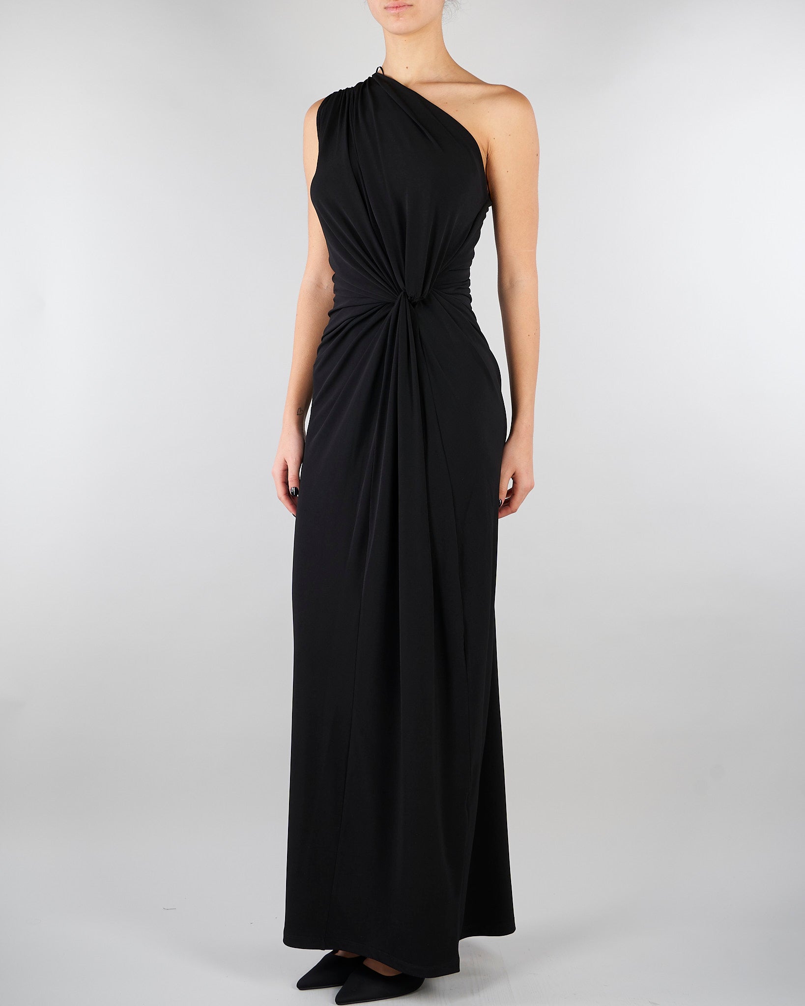 Abito Nero in jersey con drappeggio SS260397 99 ELEH 