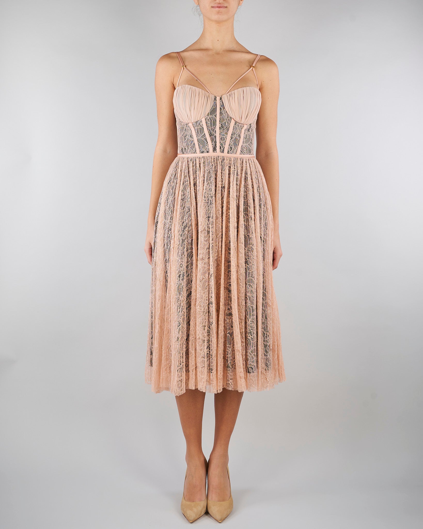 Abito Nude-Nero in pizzo floreale AB97162E2 EM3 ELISABETTA FRANCHI 
