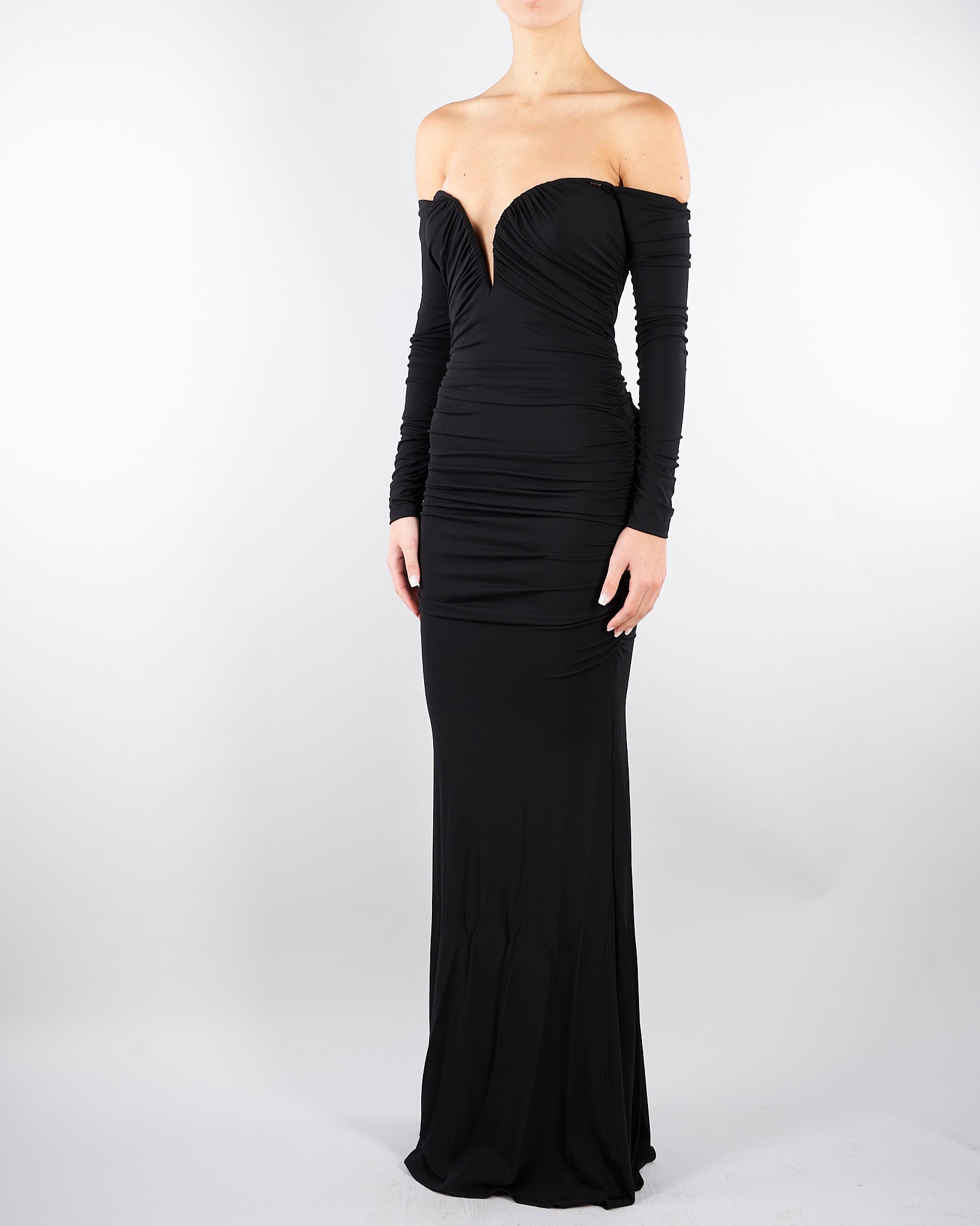 Abito Nero Red Carpet in jersey crêpe con drappeggi ABR1061E2 110 ELISABETTA FRANCHI 