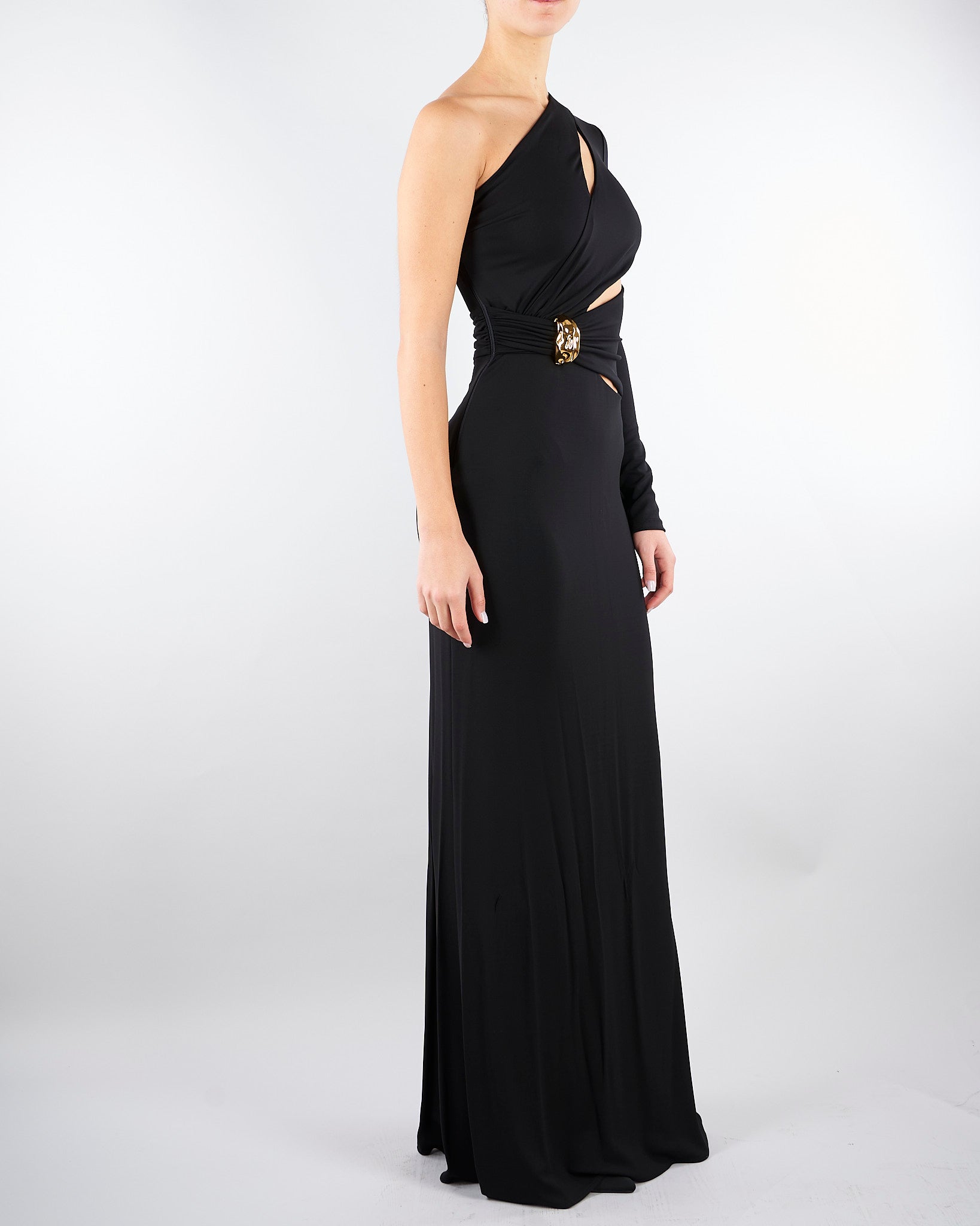 Abito Nero Red Carpet in jersey crêpe con dettaglio gioiello ABR2561E2 110 ELISABETTA FRANCHI 