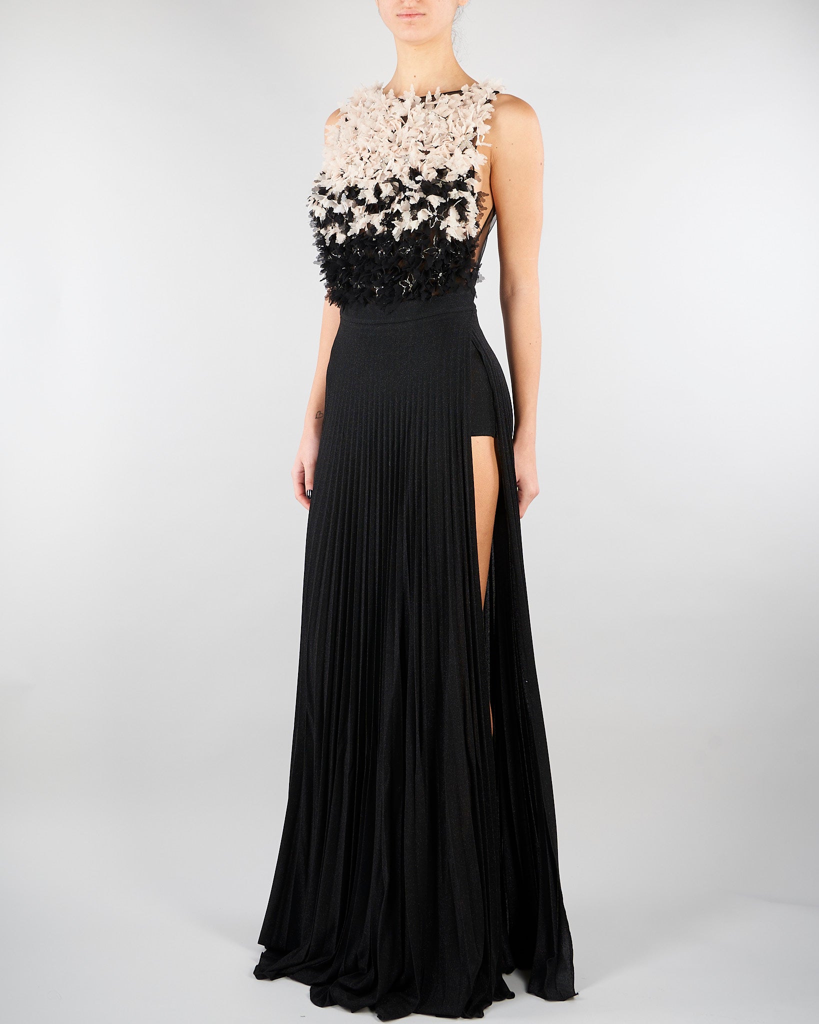 Abito Nero-Burro Red Carpet in tulle e jersey lurex ABR4462E2 685 ELISABETTA FRANCHI 