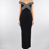 Abito lungo Nero-Burro in maglia con bande a righe AM75S61E2 685 ELISABETTA FRANCHI 