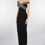 Abito lungo Nero-Burro in maglia con bande a righe AM75S61E2 685 ELISABETTA FRANCHI 