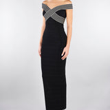 Abito lungo Nero-Burro in maglia con bande a righe AM75S61E2 685 ELISABETTA FRANCHI 