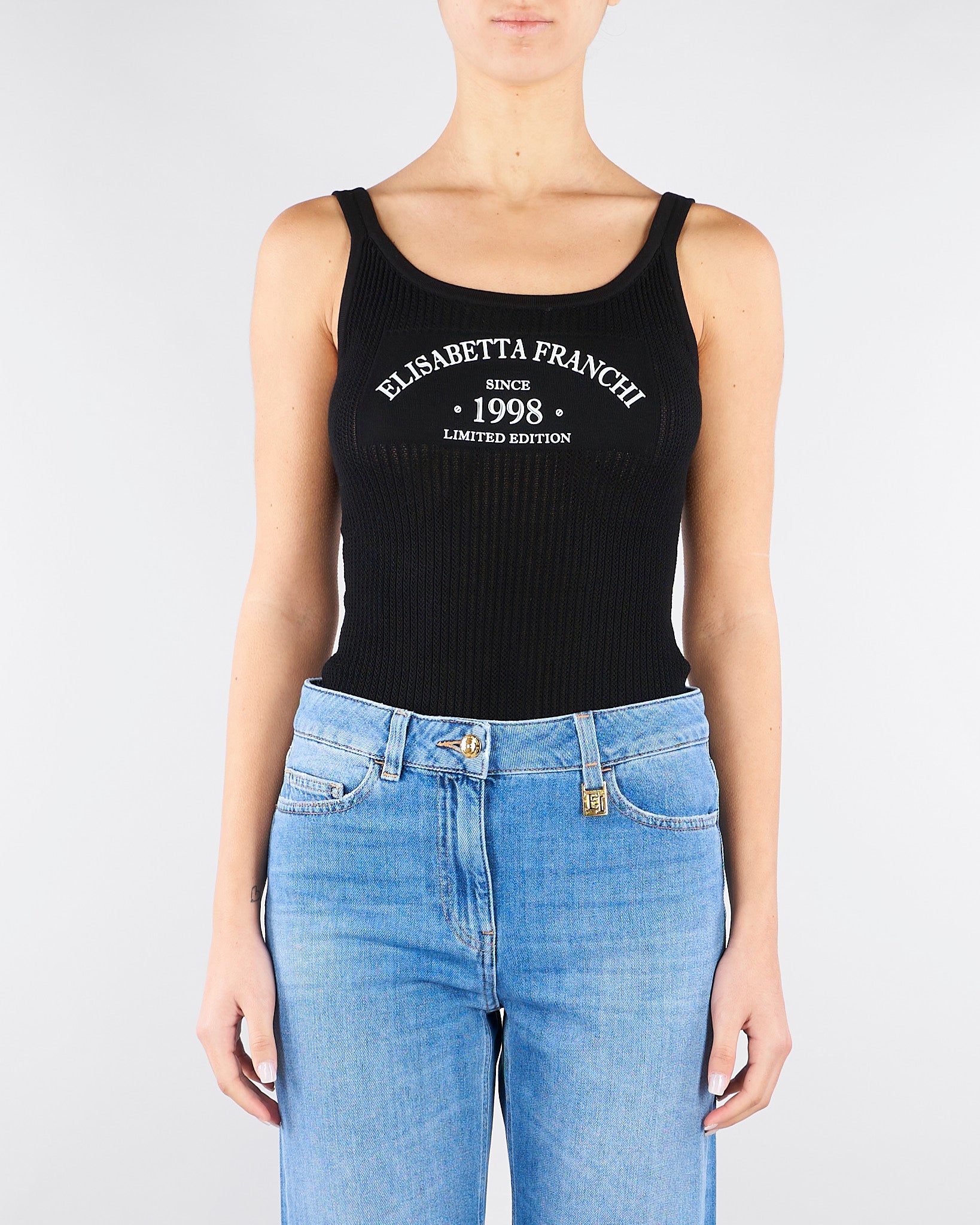 Body Nero in maglia con logo stampato BK81Q61E2 110 ELISABETTA FRANCHI 