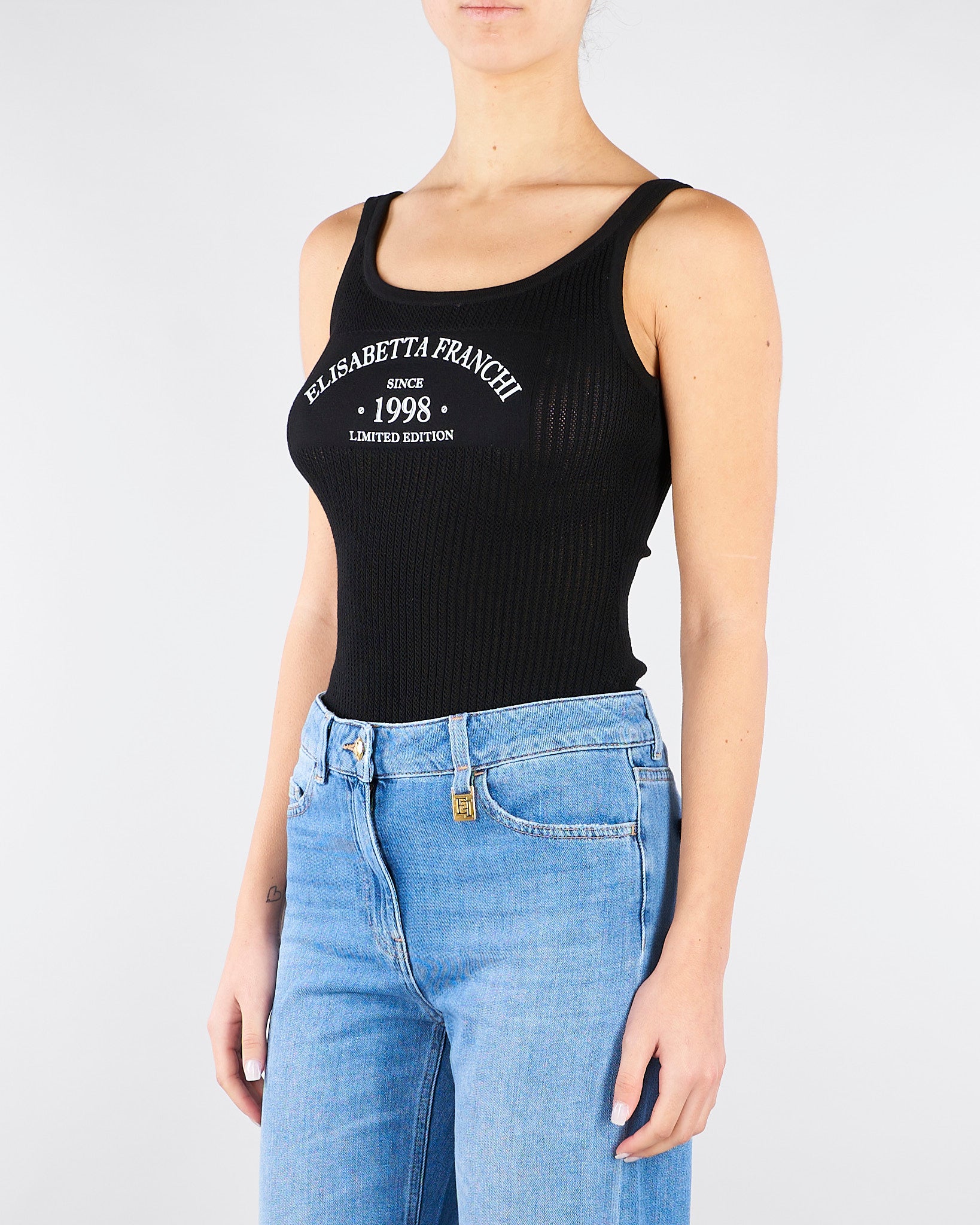 Body Nero in maglia con logo stampato BK81Q61E2 110 ELISABETTA FRANCHI 