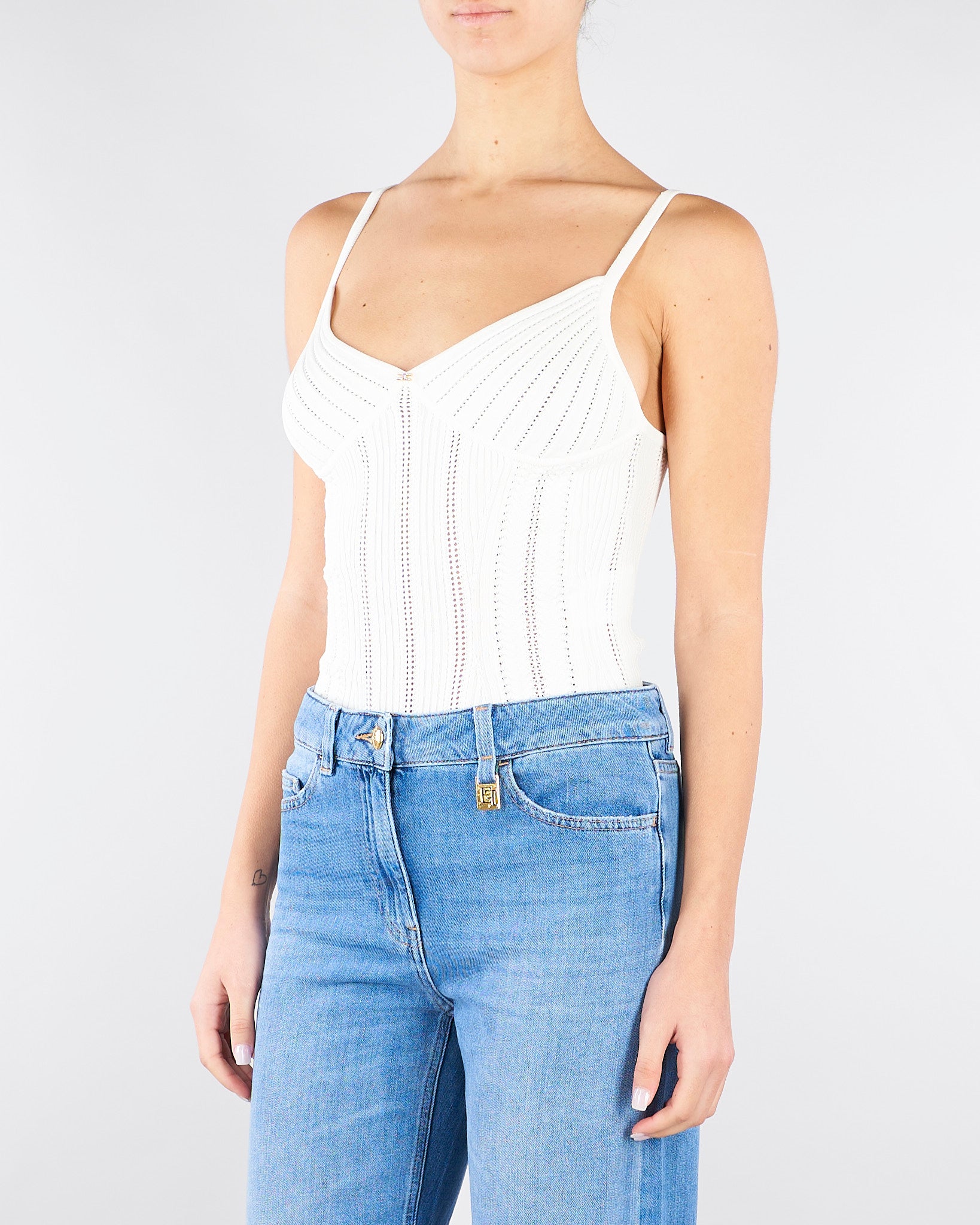 Body Avorio in maglia à jour BK85B62E2 360 ELISABETTA FRANCHI 