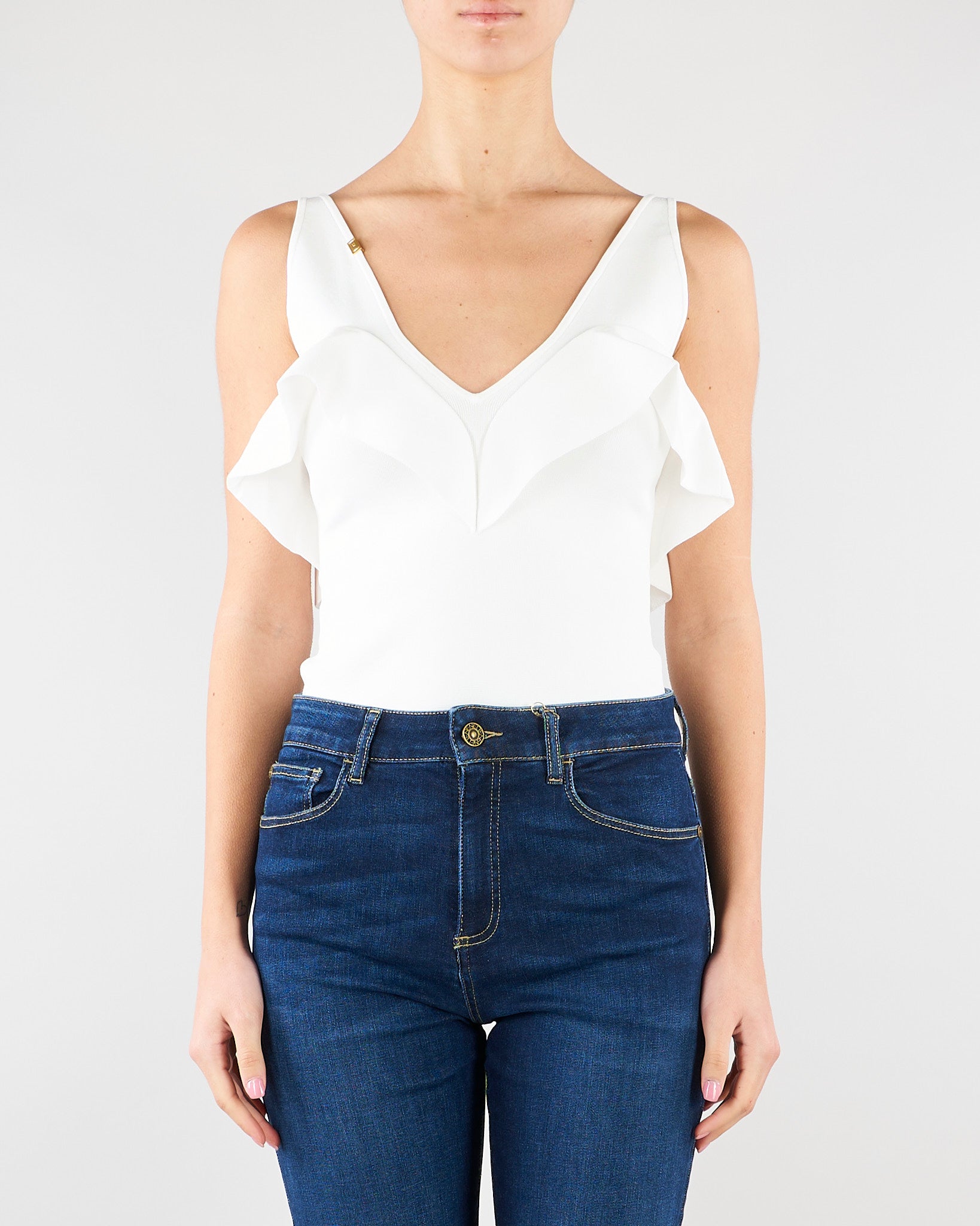Body Avorio in maglia punto stoffa con volant BK86B62E2 360 ELISABETTA FRANCHI 