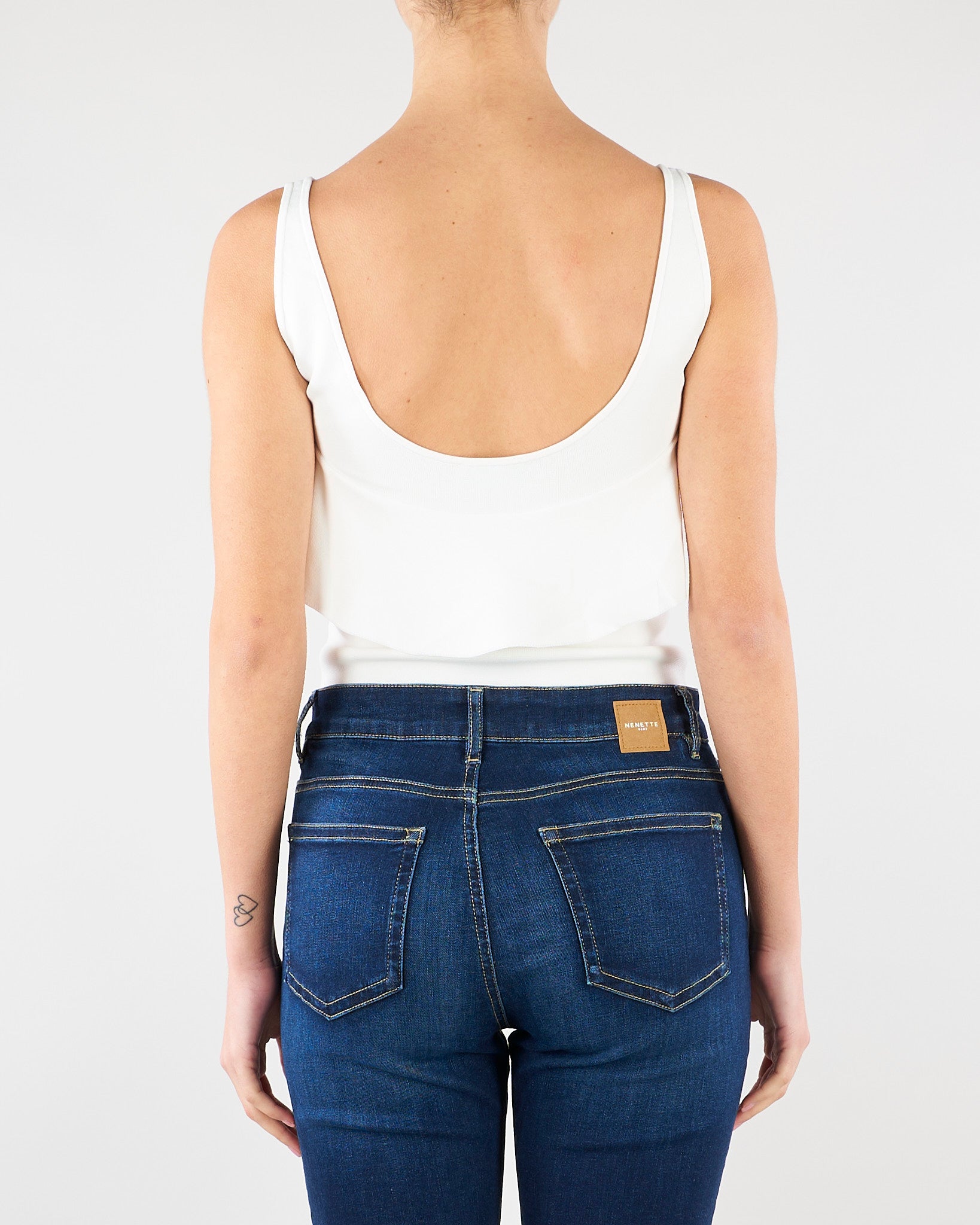 Body Avorio in maglia punto stoffa con volant BK86B62E2 360 ELISABETTA FRANCHI 