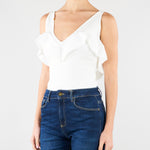 Body Avorio in maglia punto stoffa con volant BK86B62E2 360 ELISABETTA FRANCHI 