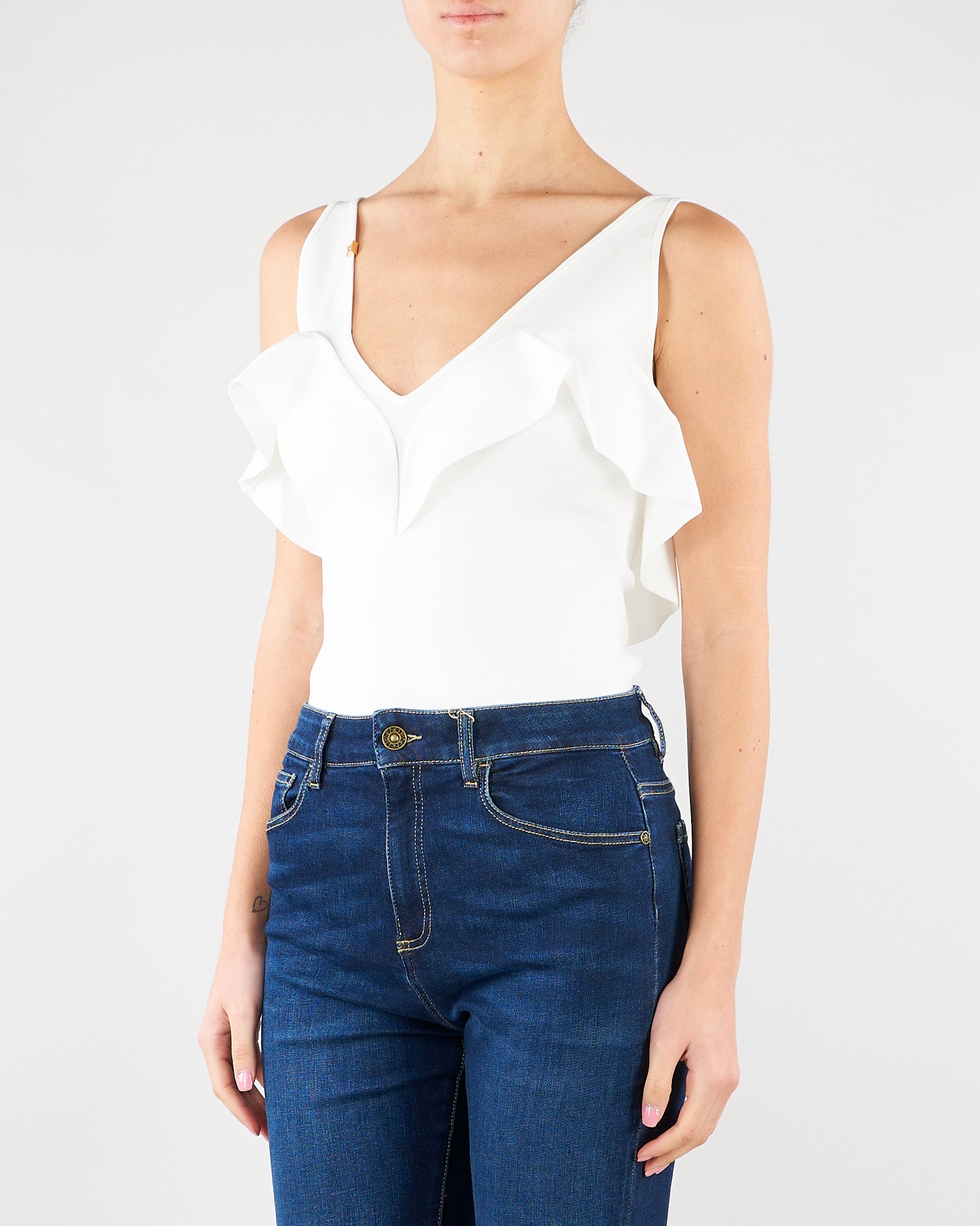 Body Avorio in maglia punto stoffa con volant BK86B62E2 360 ELISABETTA FRANCHI 