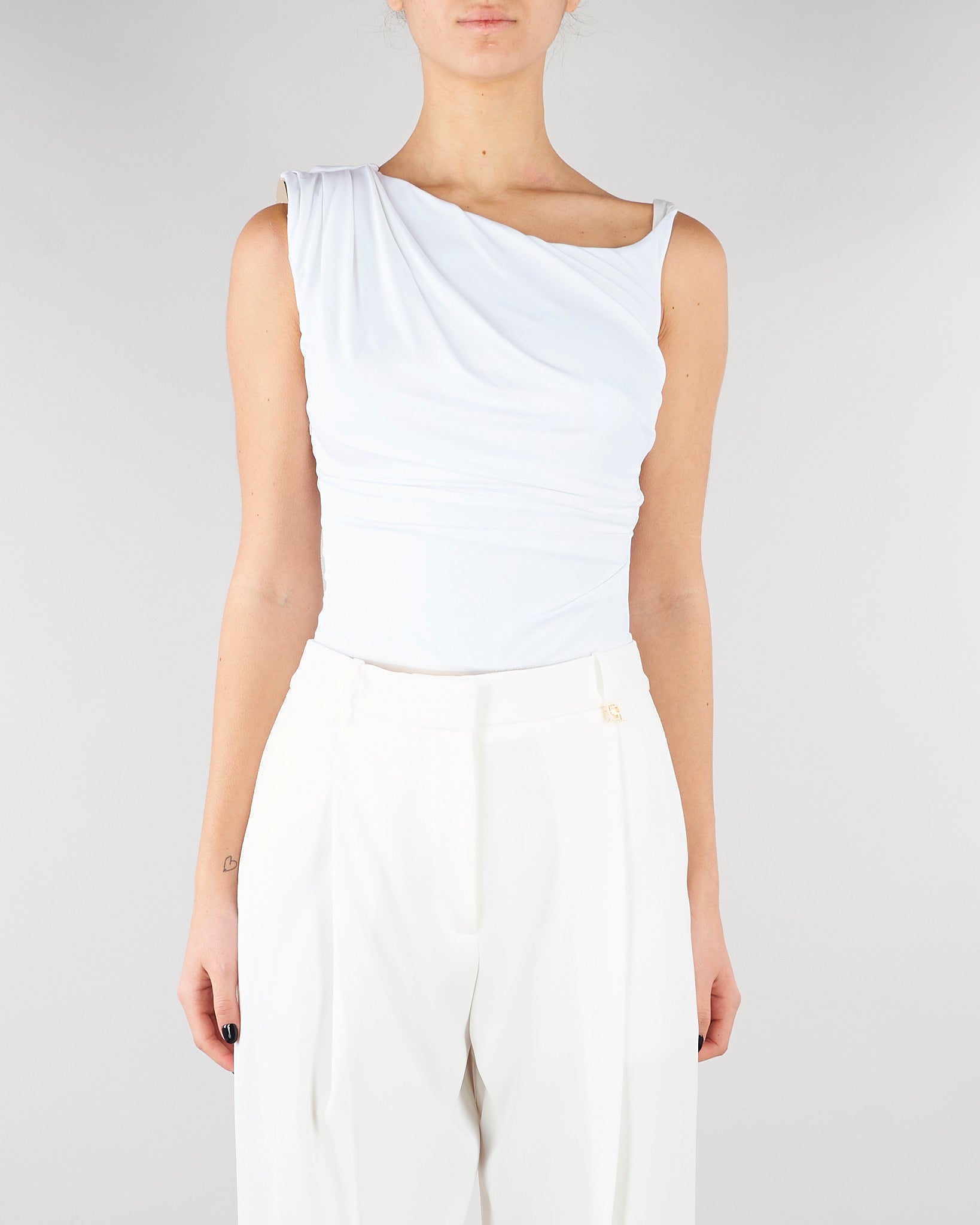 Body Avorio in jersey con spalla gioiello BO01361E2 360 ELISABETTA FRANCHI 