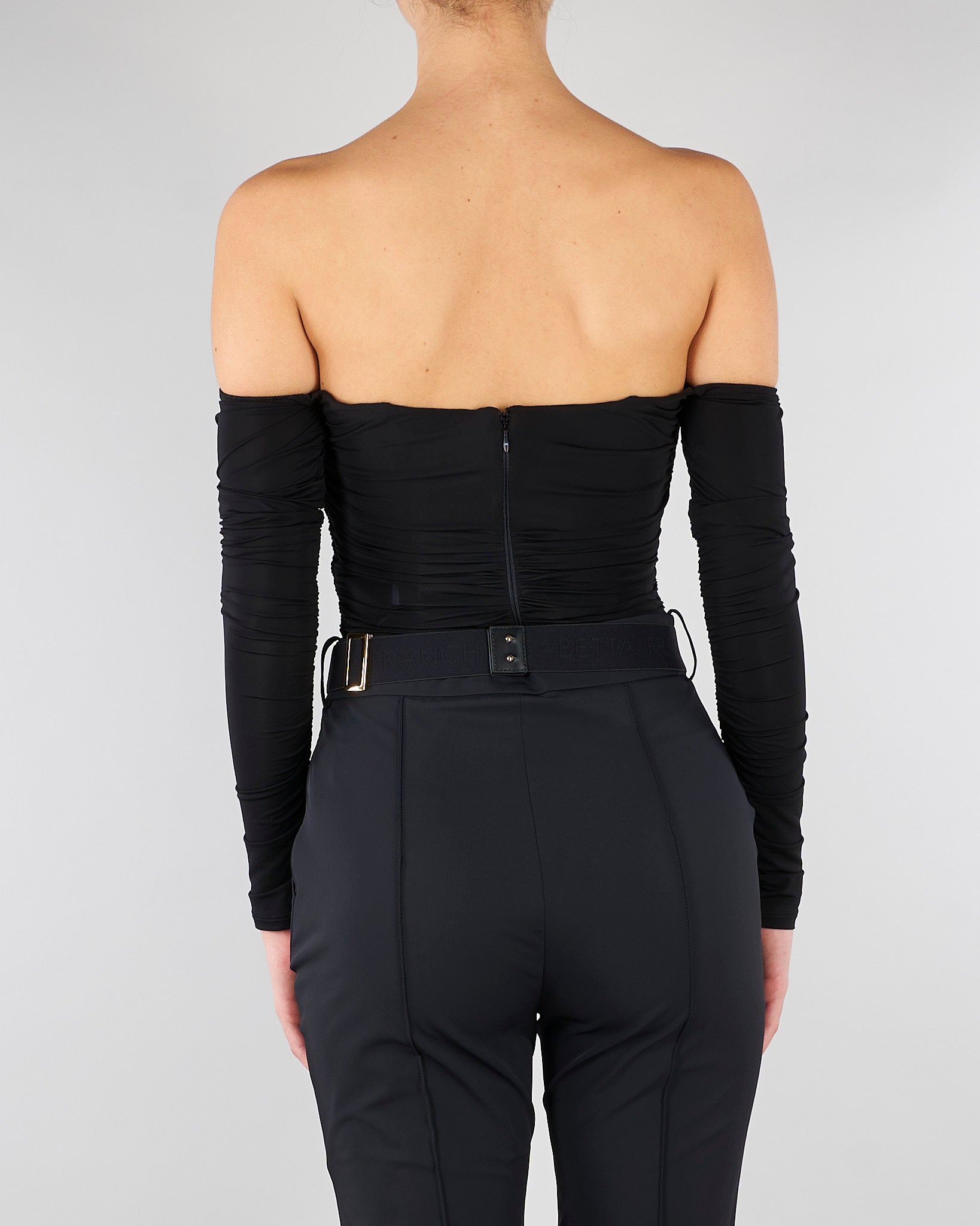 Body Nero in jersey crêpe leggero con drappeggi BO01561E2 110 ELISABETTA FRANCHI 