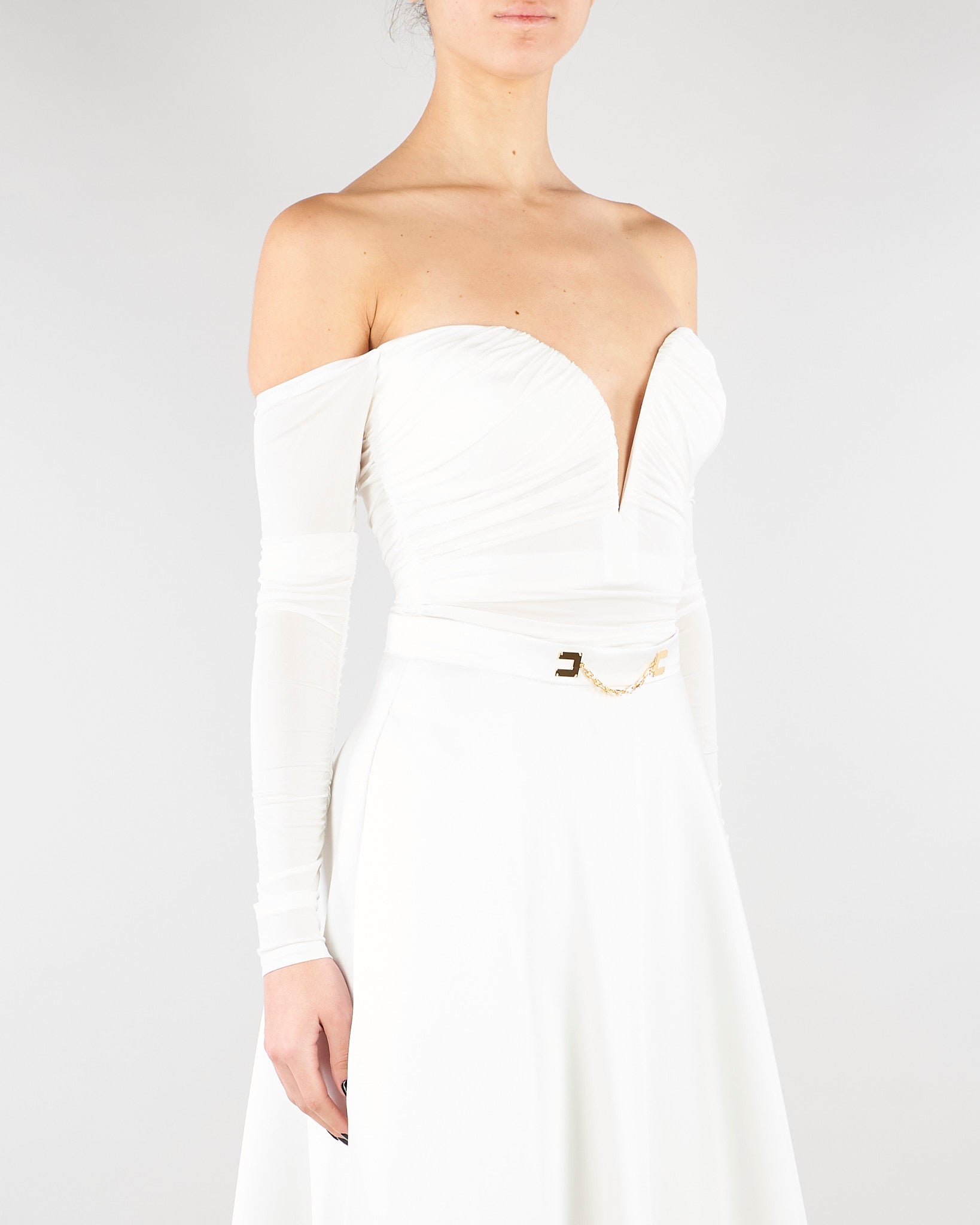 Body Avorio in jersey crêpe leggero con drappeggi BO01561E2 360 ELISABETTA FRANCHI 