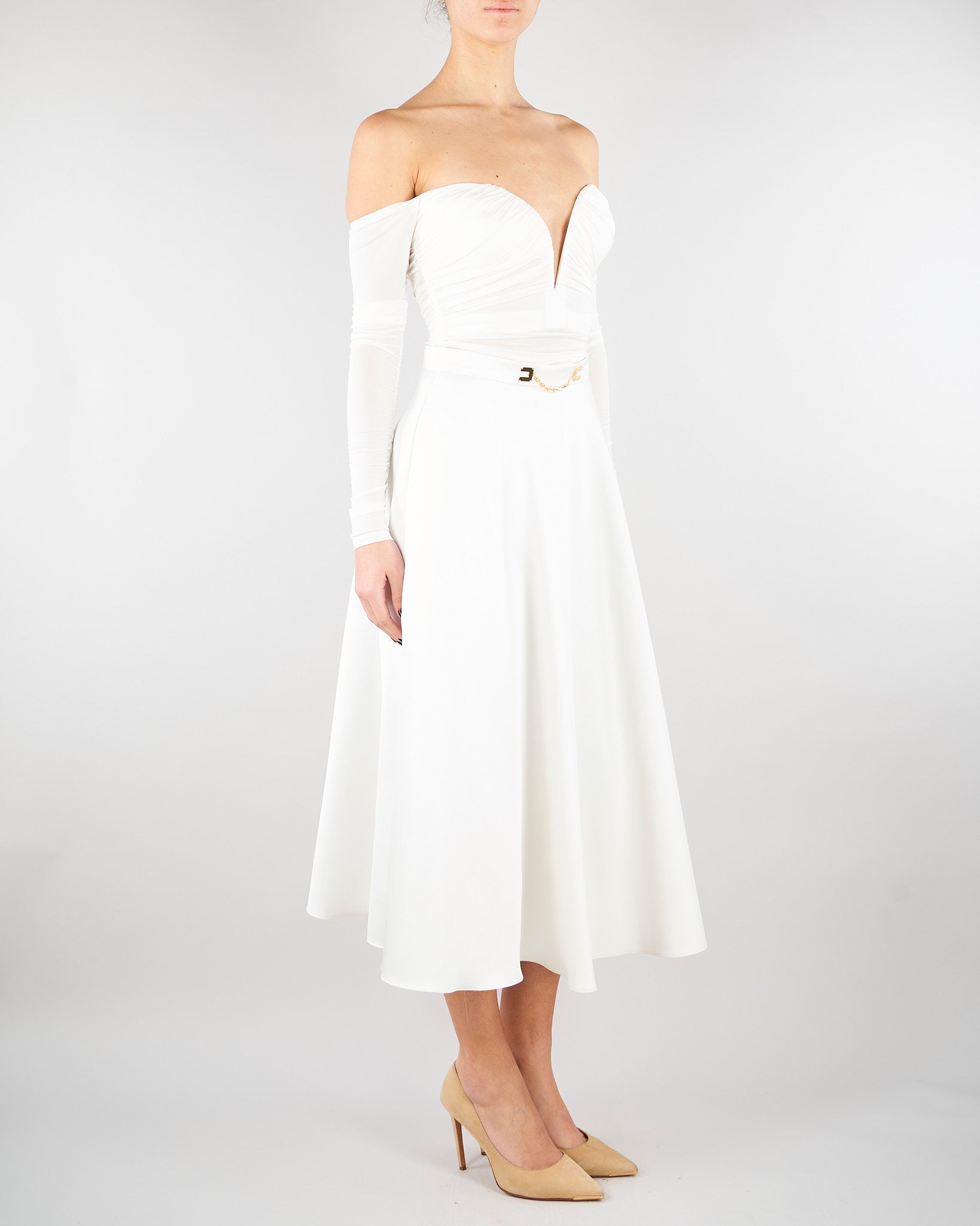 Body Avorio in jersey crêpe leggero con drappeggi BO01561E2 360 ELISABETTA FRANCHI 