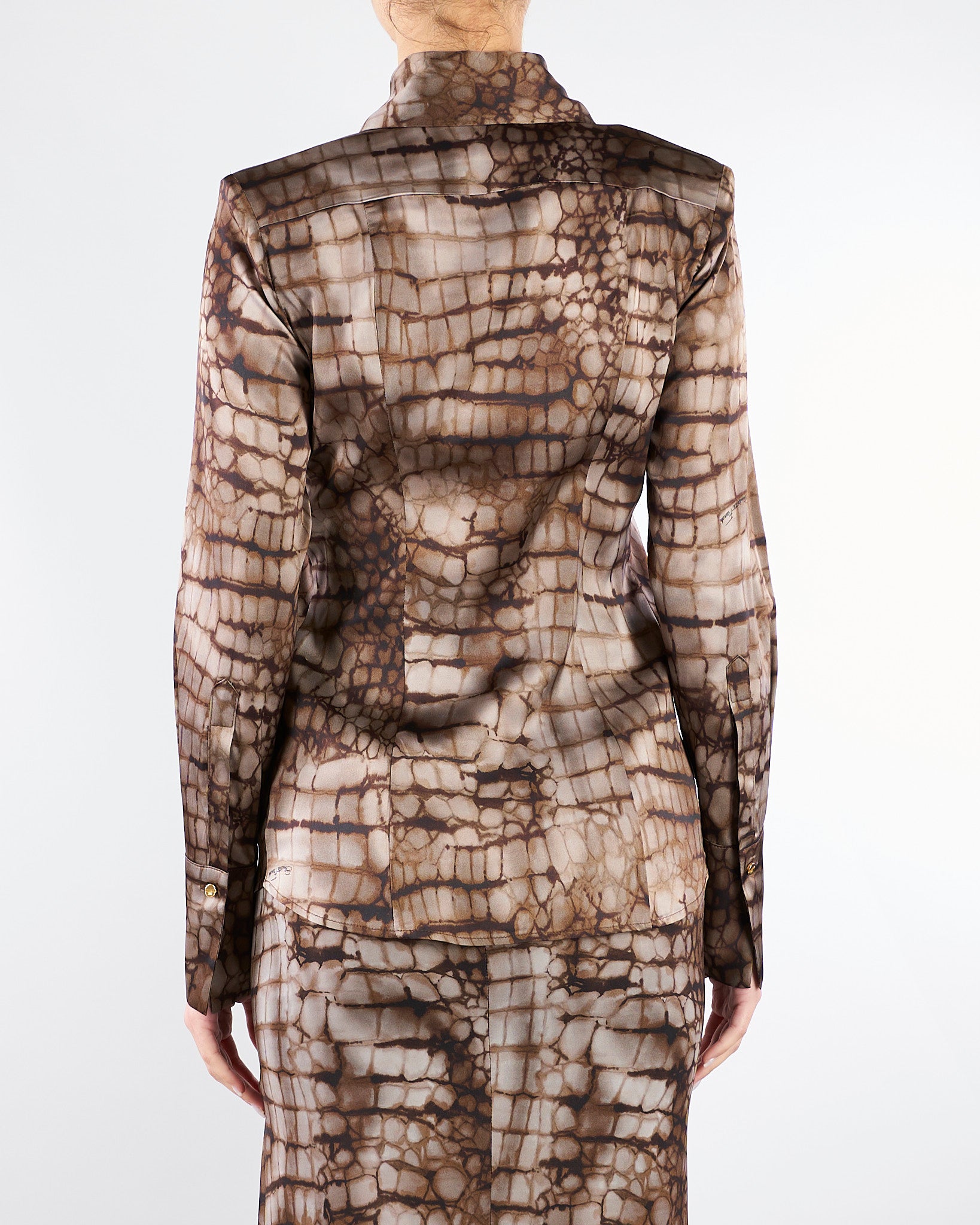 Camicia Cacao in raso con stampa alligatore CA13161E2 644 ELISABETTA FRANCHI 