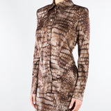 Camicia Cacao in raso con stampa alligatore CA13161E2 644 ELISABETTA FRANCHI 