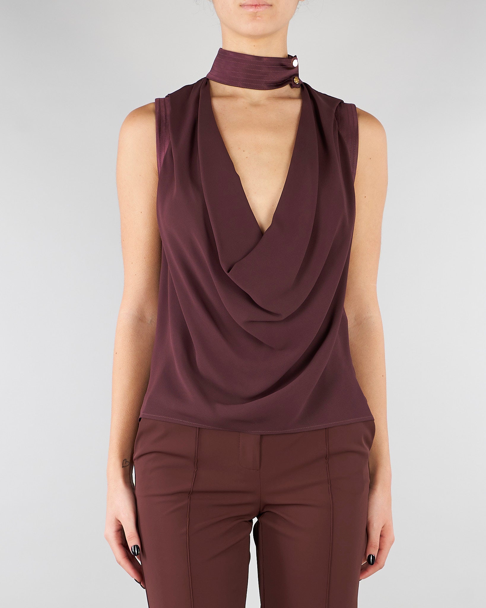 Top Cacao in georgette di viscosa CA13461E2 644 ELISABETTA FRANCHI 