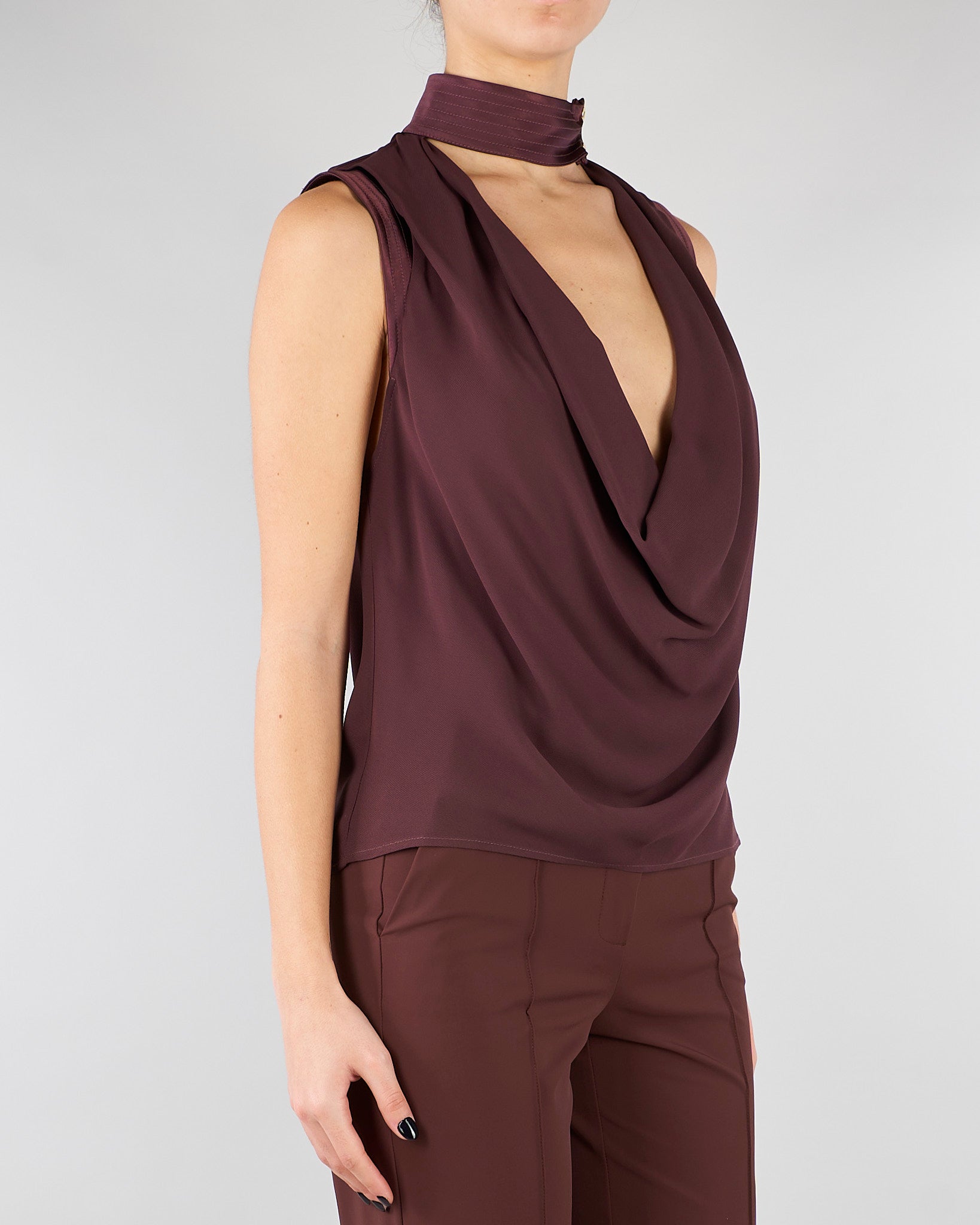 Top Cacao in georgette di viscosa CA13461E2 644 ELISABETTA FRANCHI 