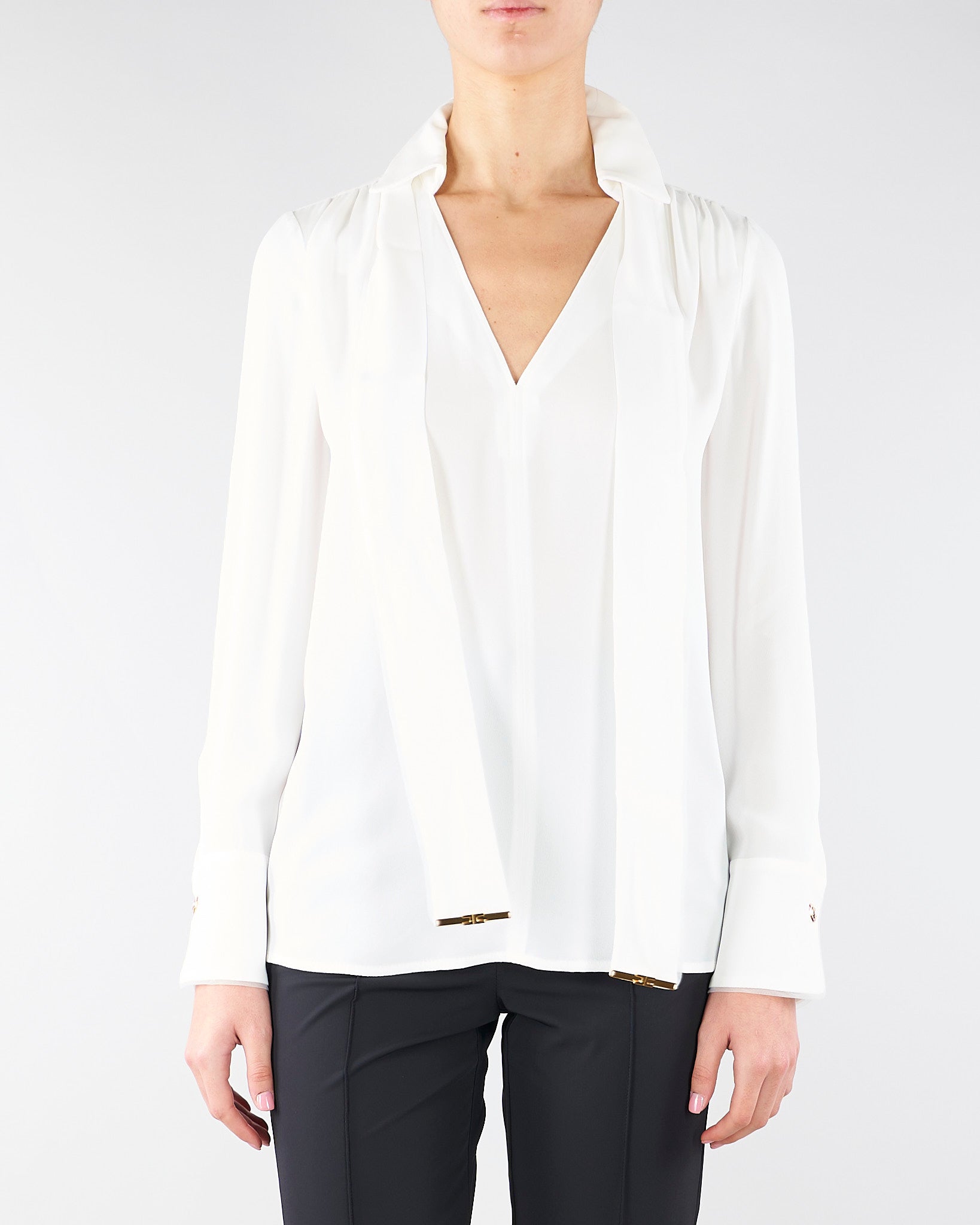 Camicia Avorio in georgette di viscosa con fusciacca CA14661E2 360 ELISABETTA FRANCHI 