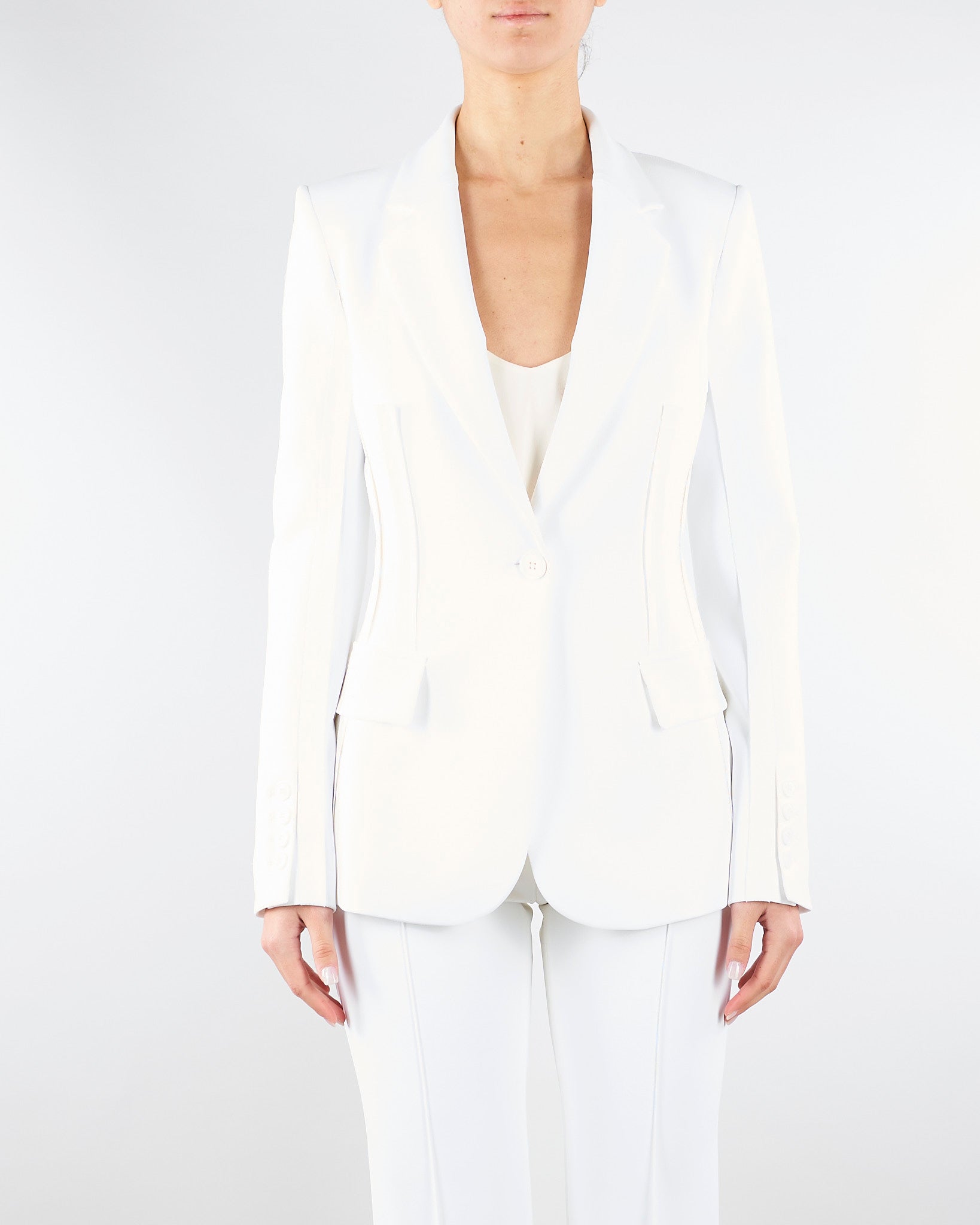 Giacca Avorio in doppio crêpe stretch con motivi a taglio vivo GI21661E2 360 ELISABETTA FRANCHI 