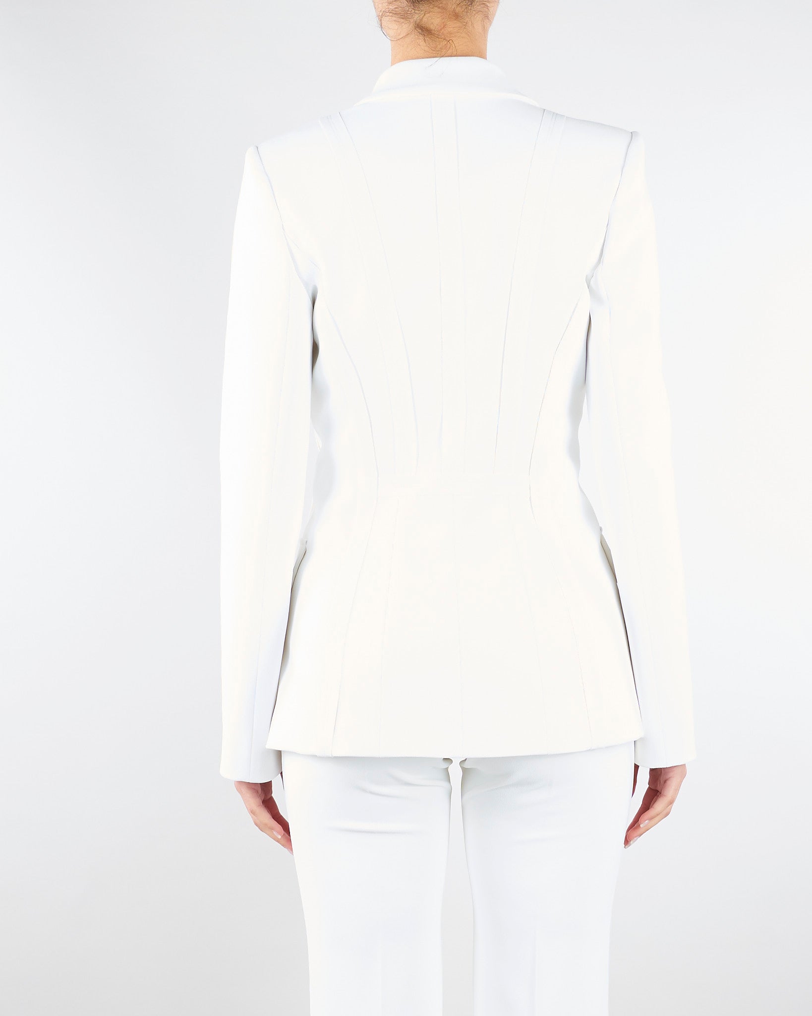 Giacca Avorio in doppio crêpe stretch con motivi a taglio vivo GI21661E2 360 ELISABETTA FRANCHI 