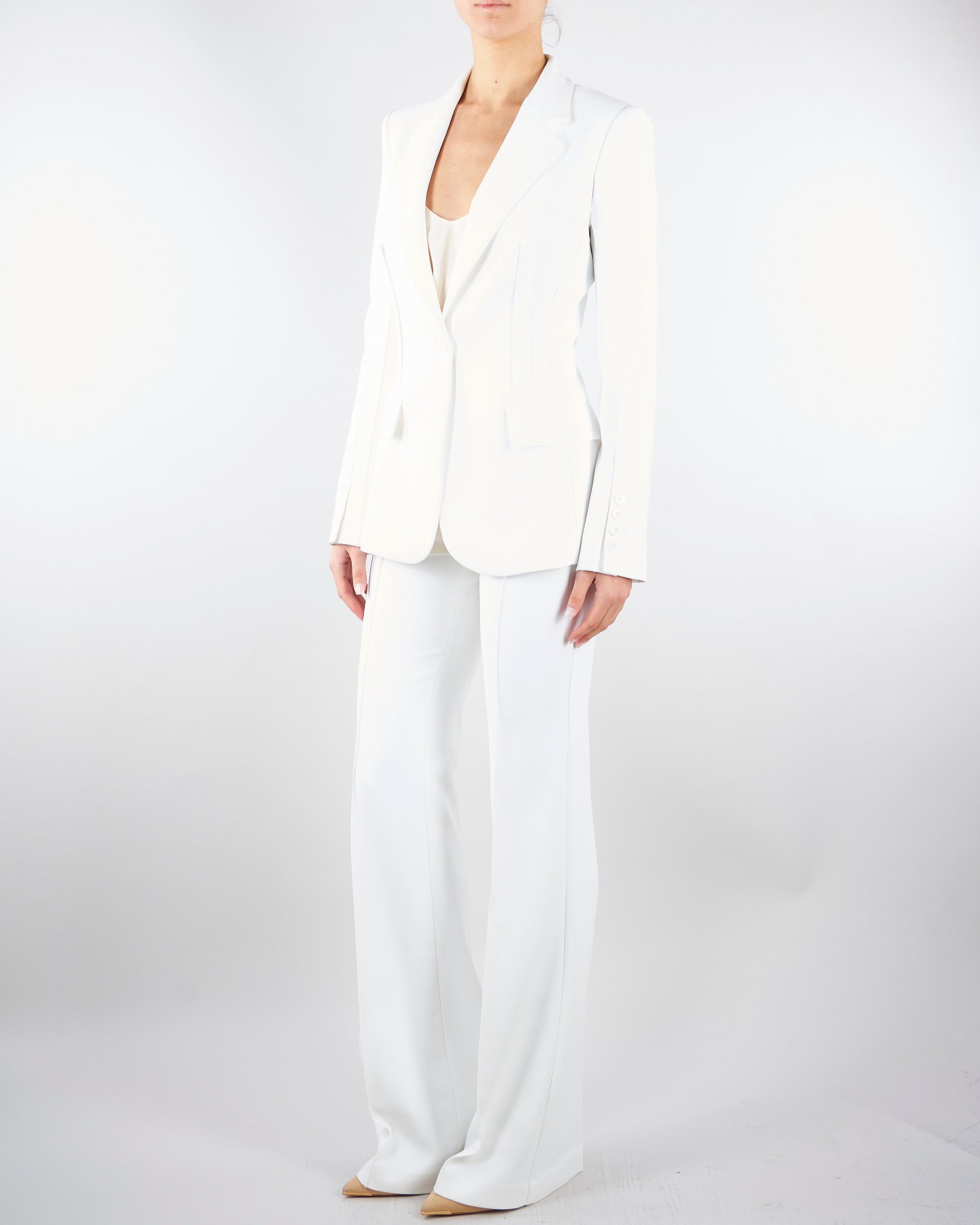 Giacca Avorio in doppio crêpe stretch con motivi a taglio vivo GI21661E2 360 ELISABETTA FRANCHI 