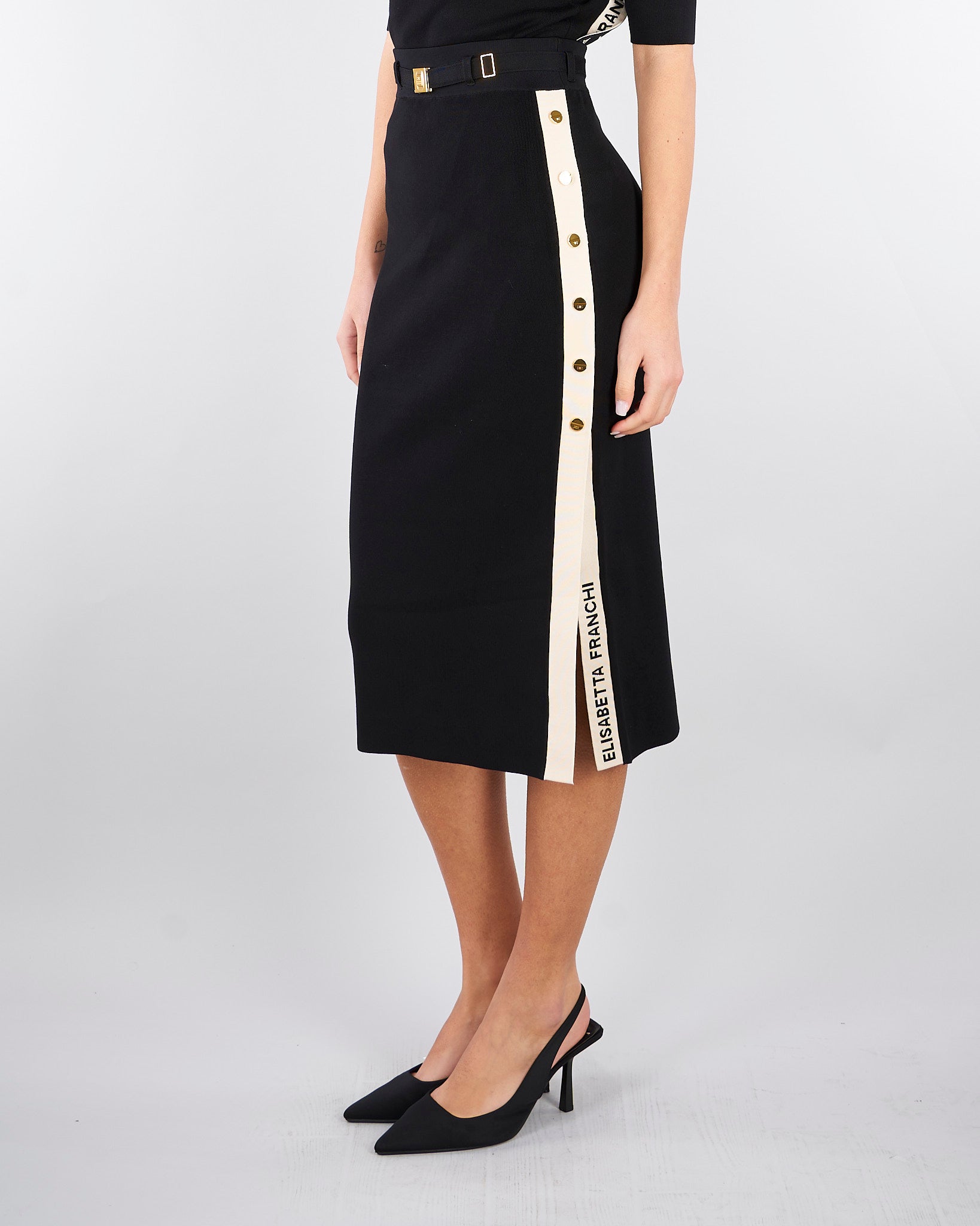 Gonna in maglia con bande in viscosa lucida GK27S61E2 685 ELISABETTA FRANCHI 