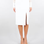 Gonna Avorio in doppio crêpe stretch con dettagli logo GO14761E2 360 ELISABETTA FRANCHI 