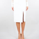 Gonna Avorio in doppio crêpe stretch con dettagli logo GO14761E2 360 ELISABETTA FRANCHI 