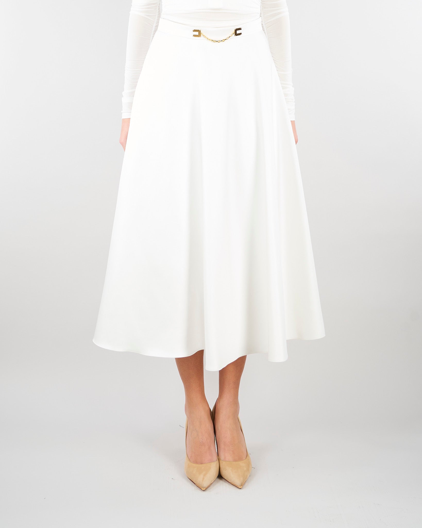 Gonna Avorio in duchesse con logo gioiello GO15661E2 360 ELISABETTA FRANCHI 