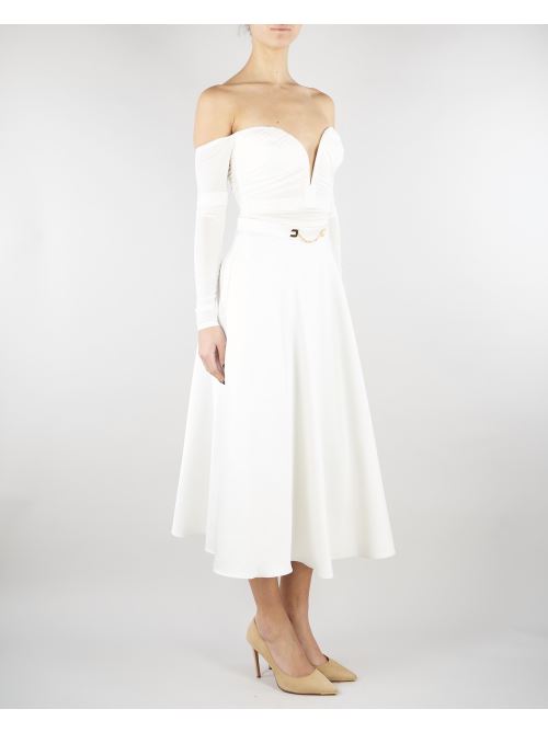 Gonna Avorio in duchesse con logo gioiello GO15661E2 360 ELISABETTA FRANCHI 