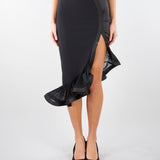 Gonna Nero in crêpe e raso con balza GO18062E2 110 ELISABETTA FRANCHI 