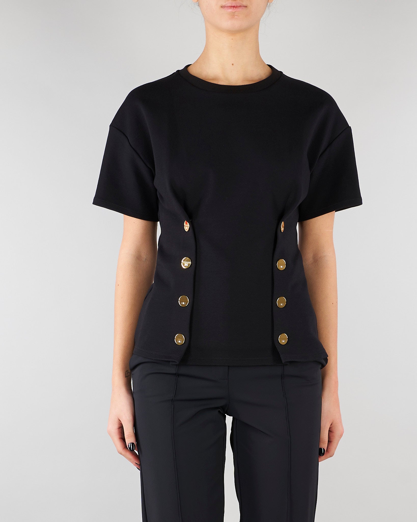 T-shirt Nero con bottoni gold MA00461E2 110 ELISABETTA FRANCHI 
