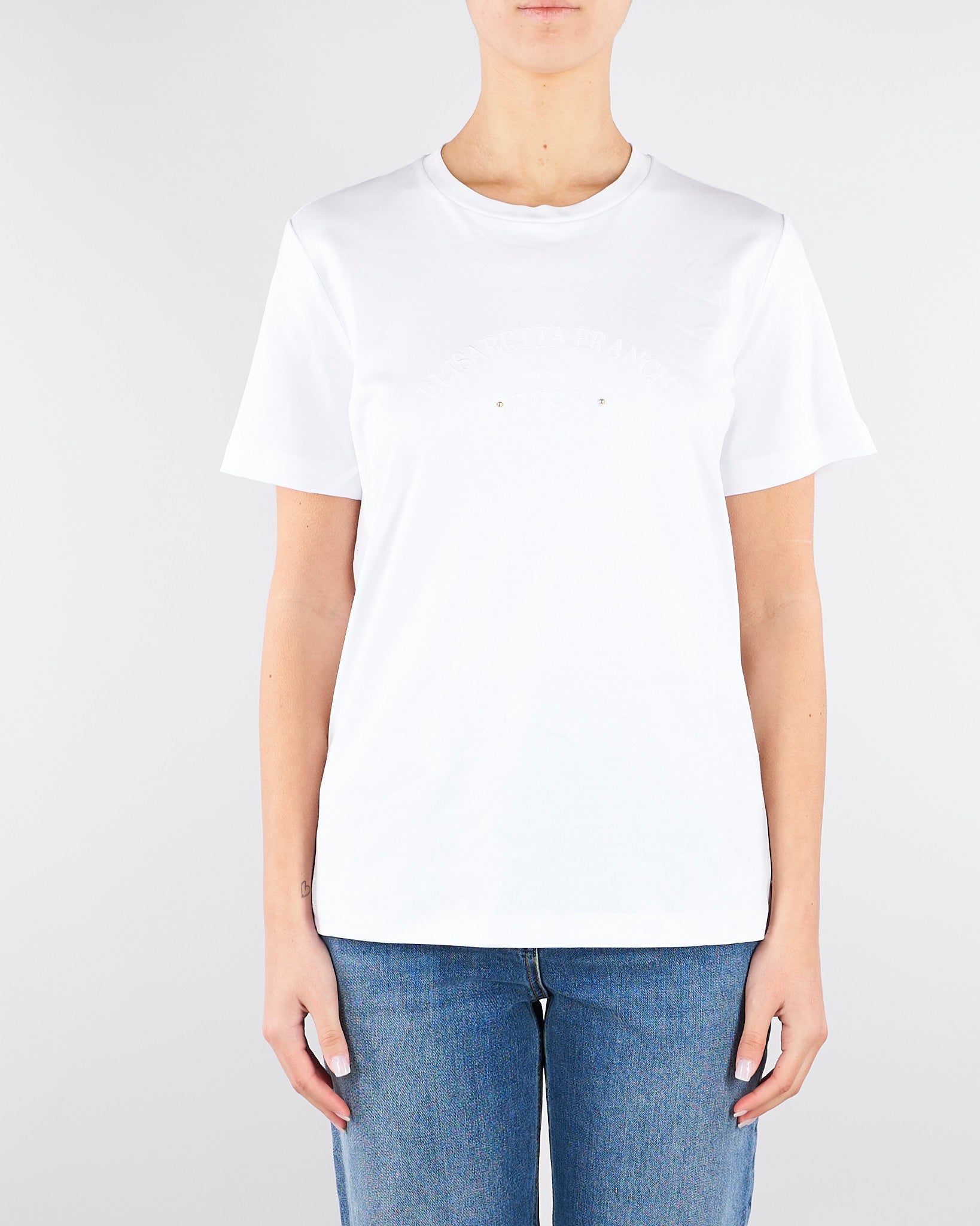 T-shirt Gesso con ricamo logo MA01761E2 270 ELISABETTA FRANCHI 