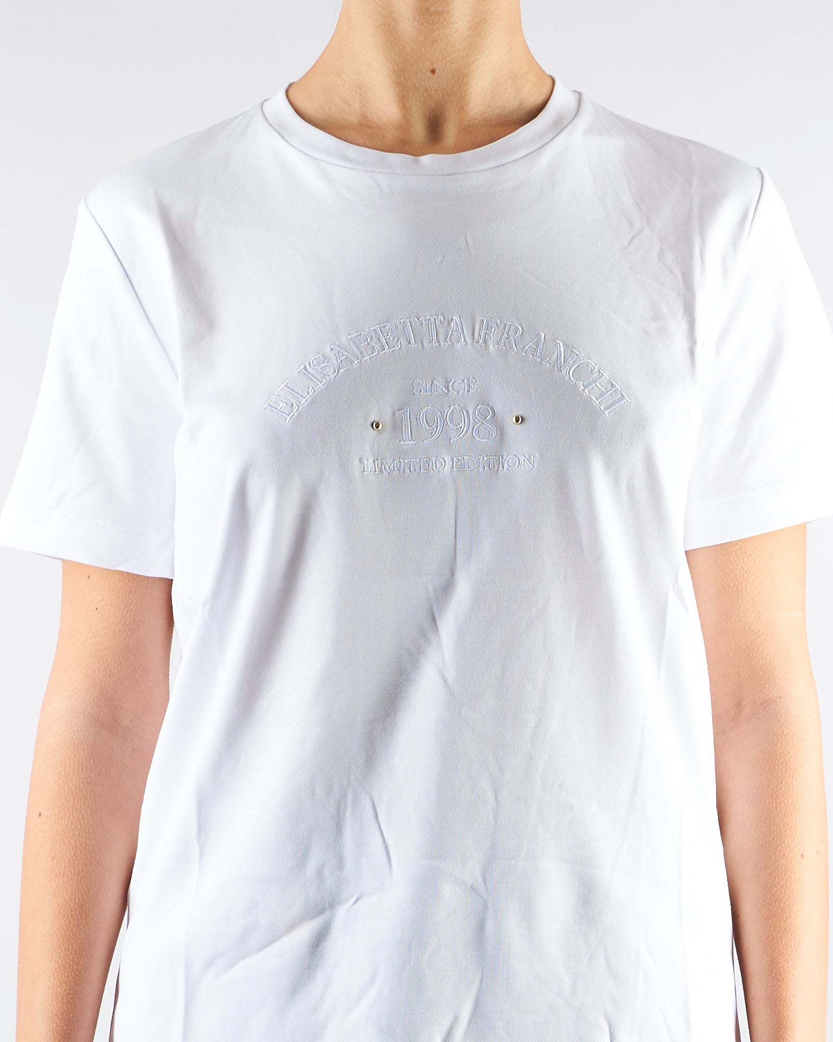 T-shirt Gesso con ricamo logo MA01761E2 270 ELISABETTA FRANCHI 