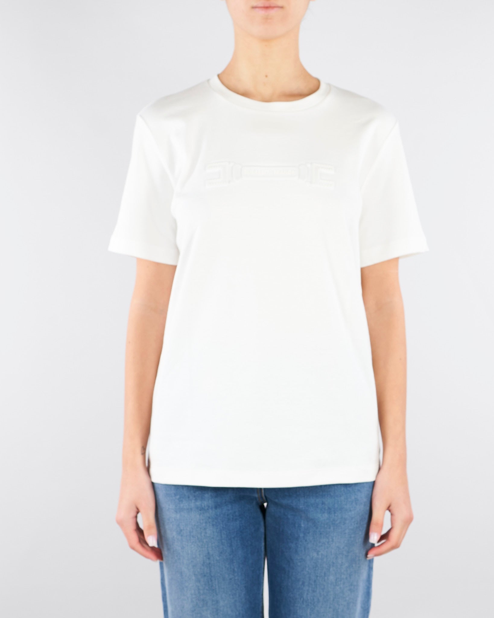 T-shirt Gesso con ricamo logo MA68P61E2 270 ELISABETTA FRANCHI 