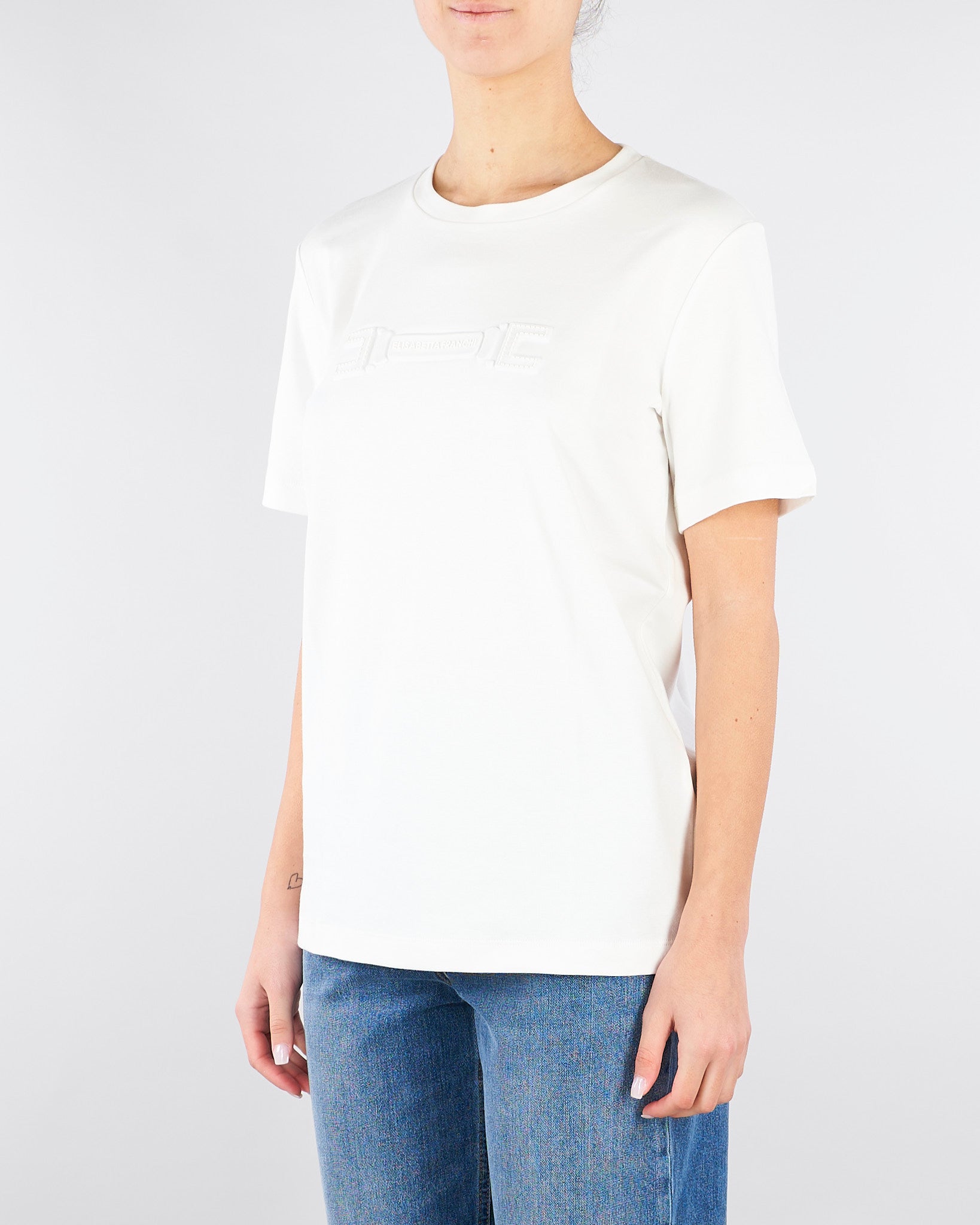 T-shirt Gesso con ricamo logo MA68P61E2 270 ELISABETTA FRANCHI 