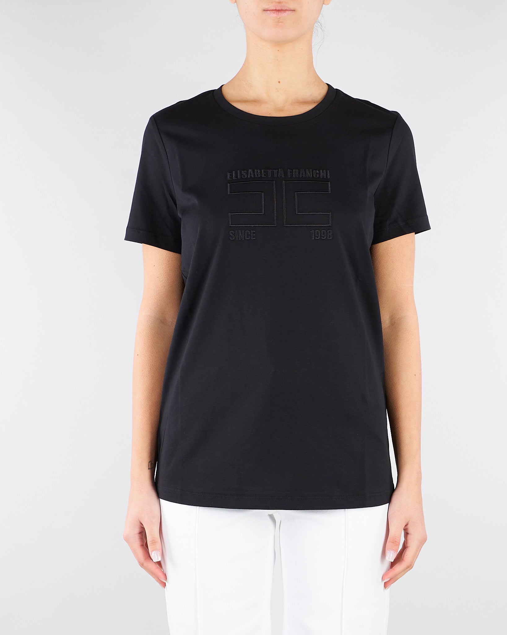 T-shirt Nero in jersey con logo ricamato MA71G61E2 110 ELISABETTA FRANCHI 