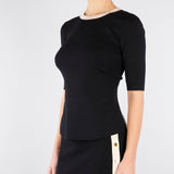 Top Nero-Burro in maglia con bande in viscosa lucida MK67S61E2 685 ELISABETTA FRANCHI 