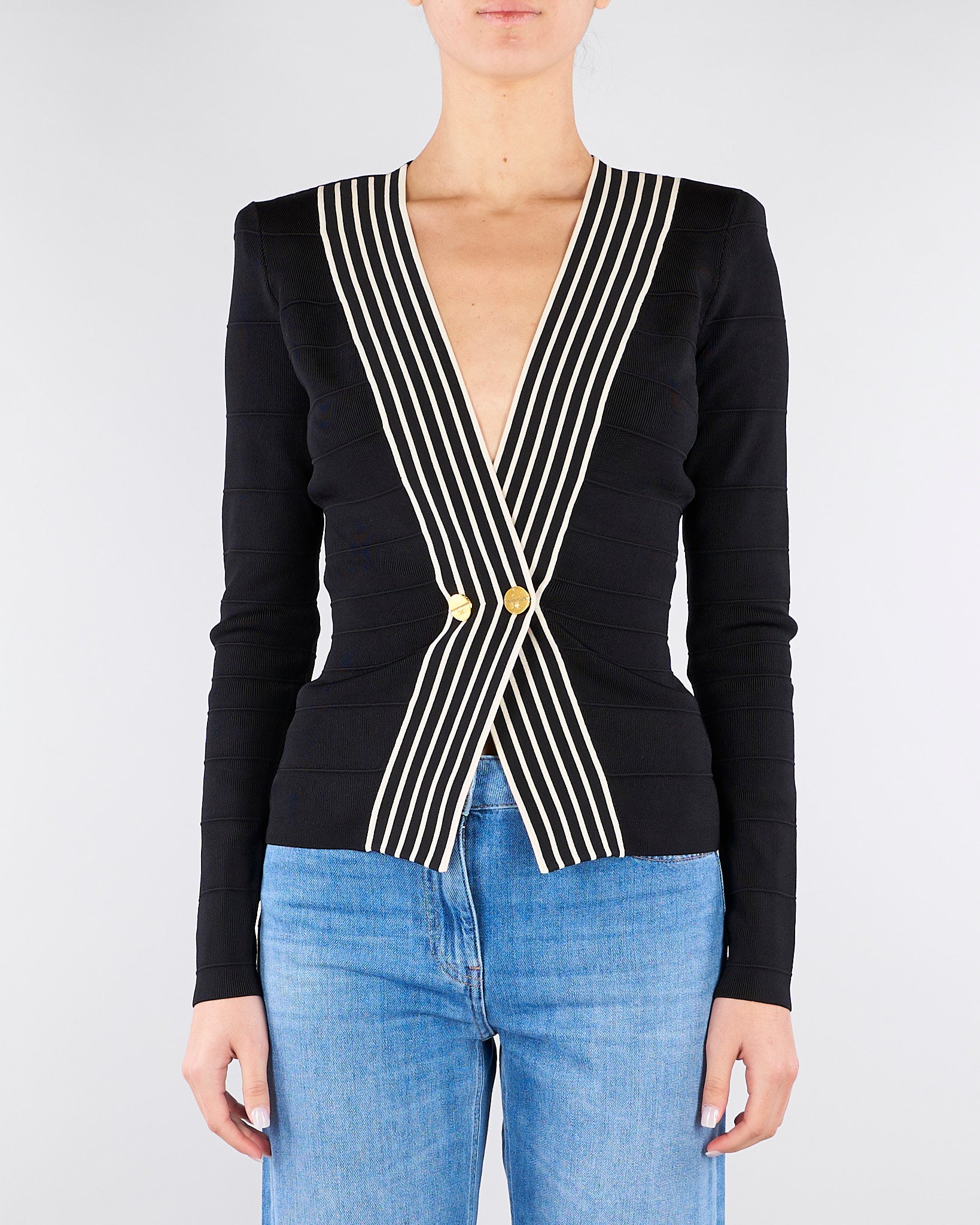 Top Nero-Burro in maglia con bande a righe MK78S61E2 685 ELISABETTA FRANCHI 