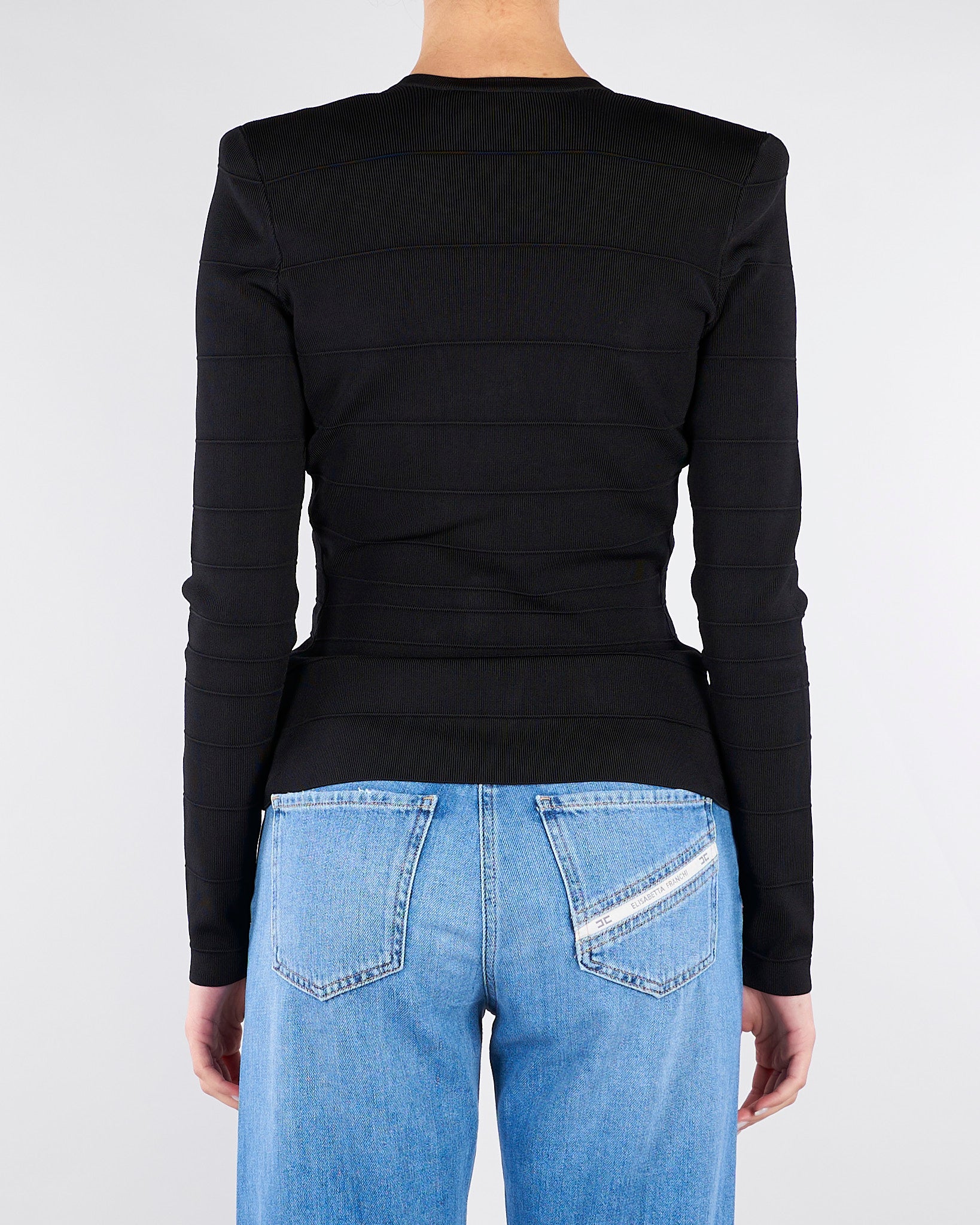 Top Nero-Burro in maglia con bande a righe MK78S61E2 685 ELISABETTA FRANCHI 