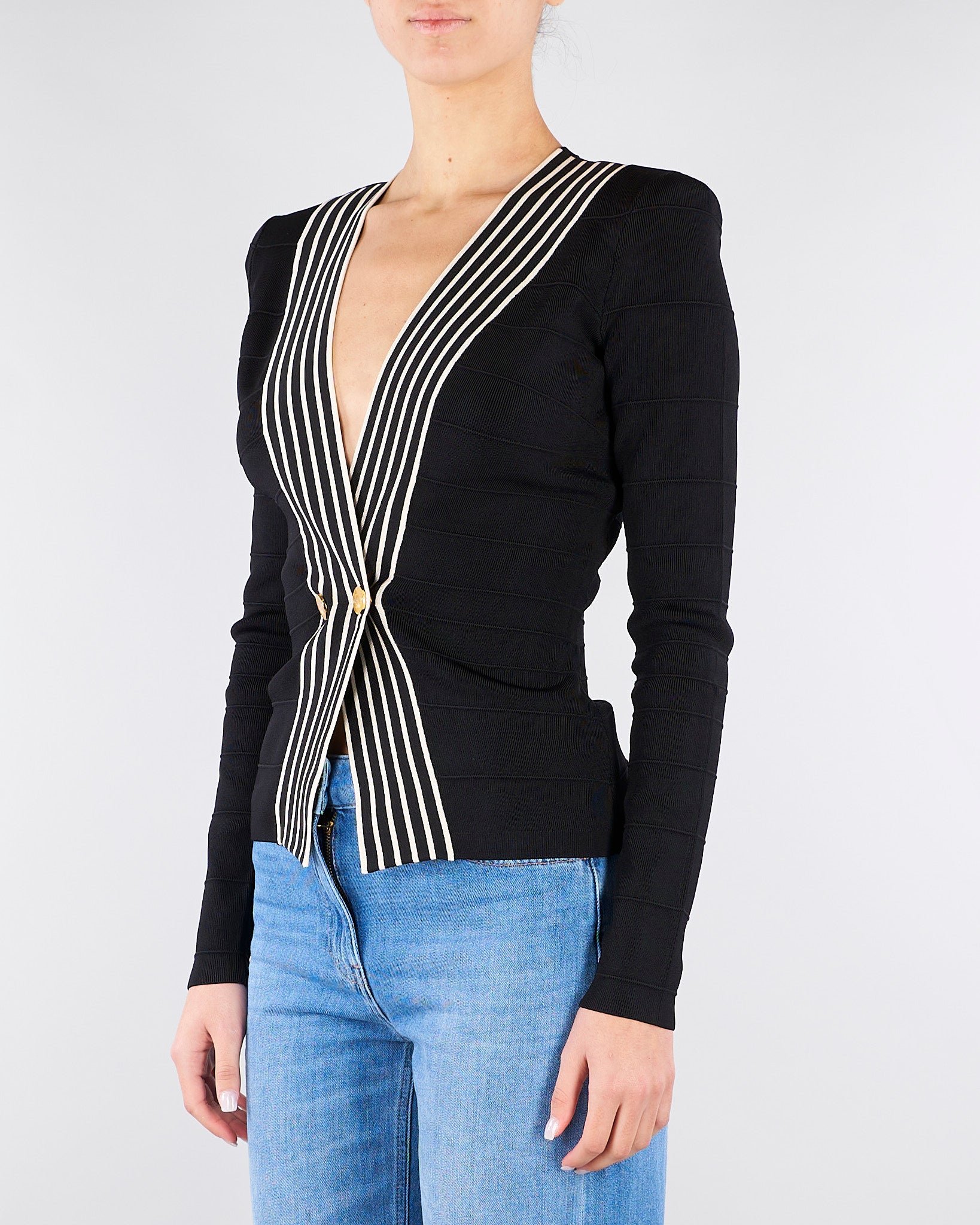 Top Nero-Burro in maglia con bande a righe MK78S61E2 685 ELISABETTA FRANCHI 
