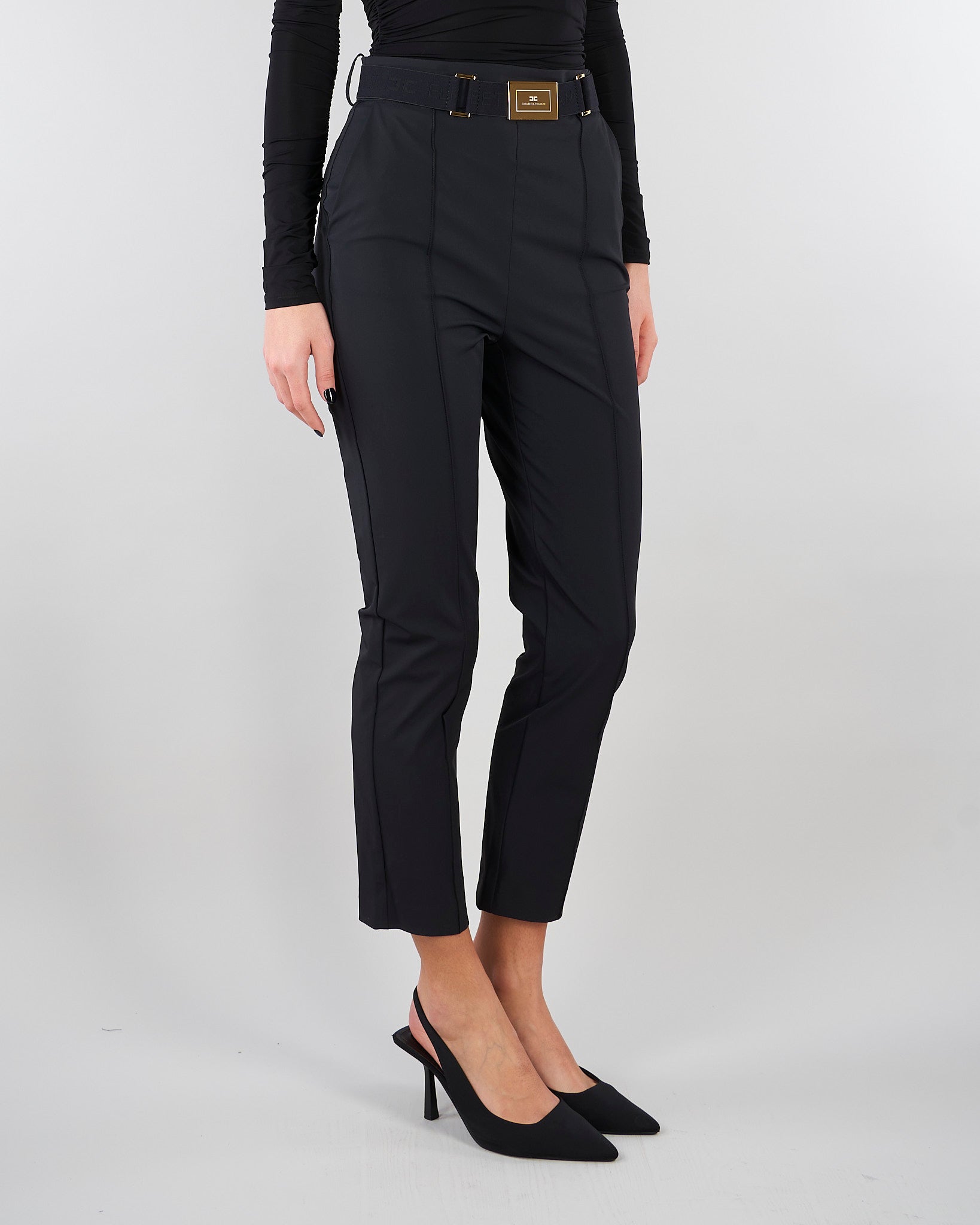Pantaloni Nero in tessuto tecnico bielastico con cintura PA13261E2 110 ELISABETTA FRANCHI 